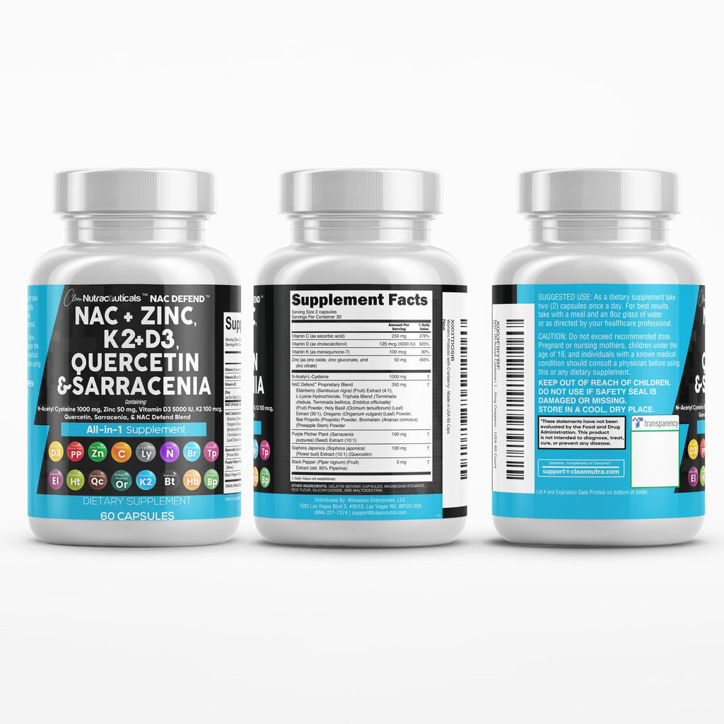 NAC 19-in-1 Immune Support: NAC, D3, K2, Zinc, Quercetin