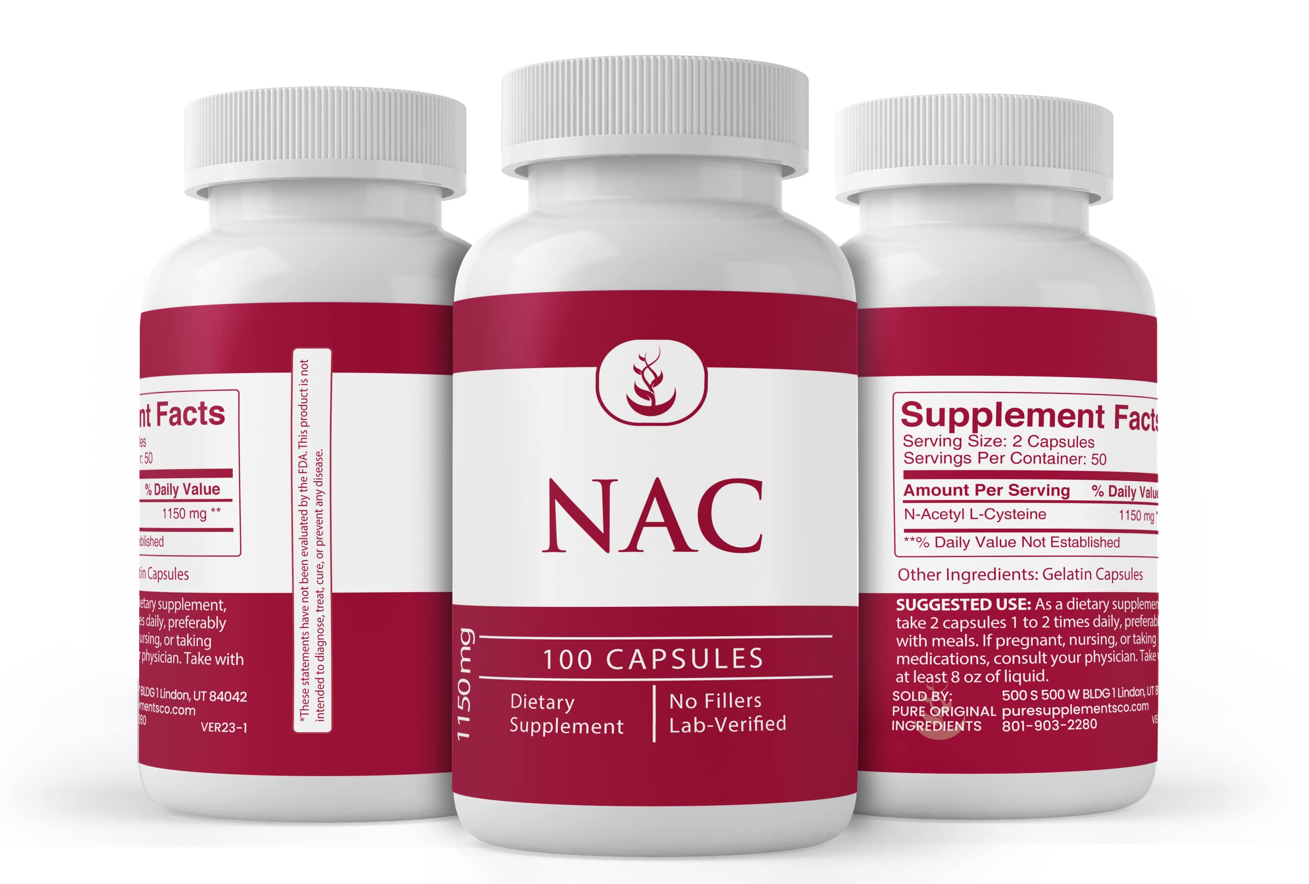 PURE ORIGINAL INGREDIENTS N-Acetyl L-Cysteine NAC - 100 Capsules | Lab Verified