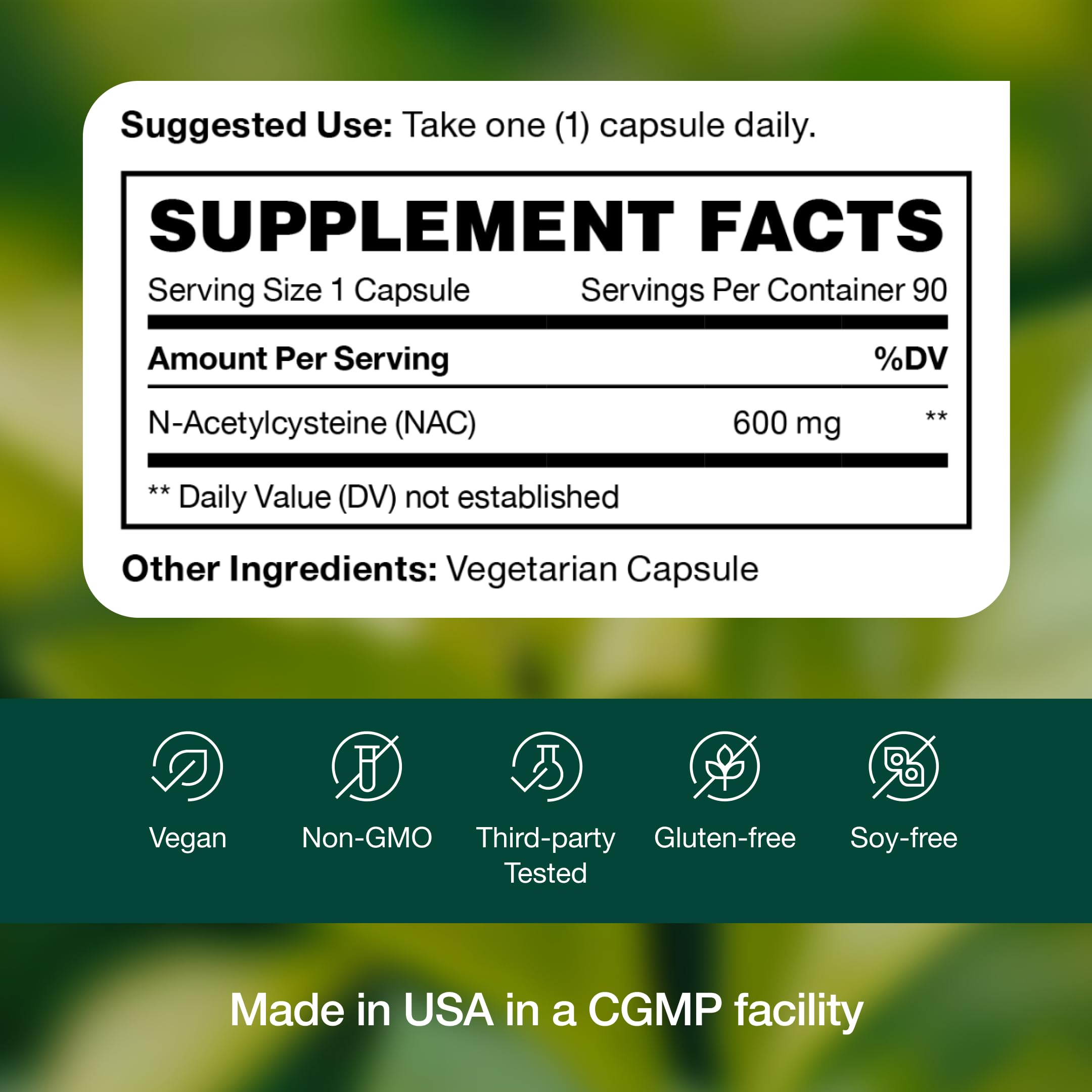 NAC Supplement 600mg – N-Acetyl Cysteine | 90 Vegan Capsules