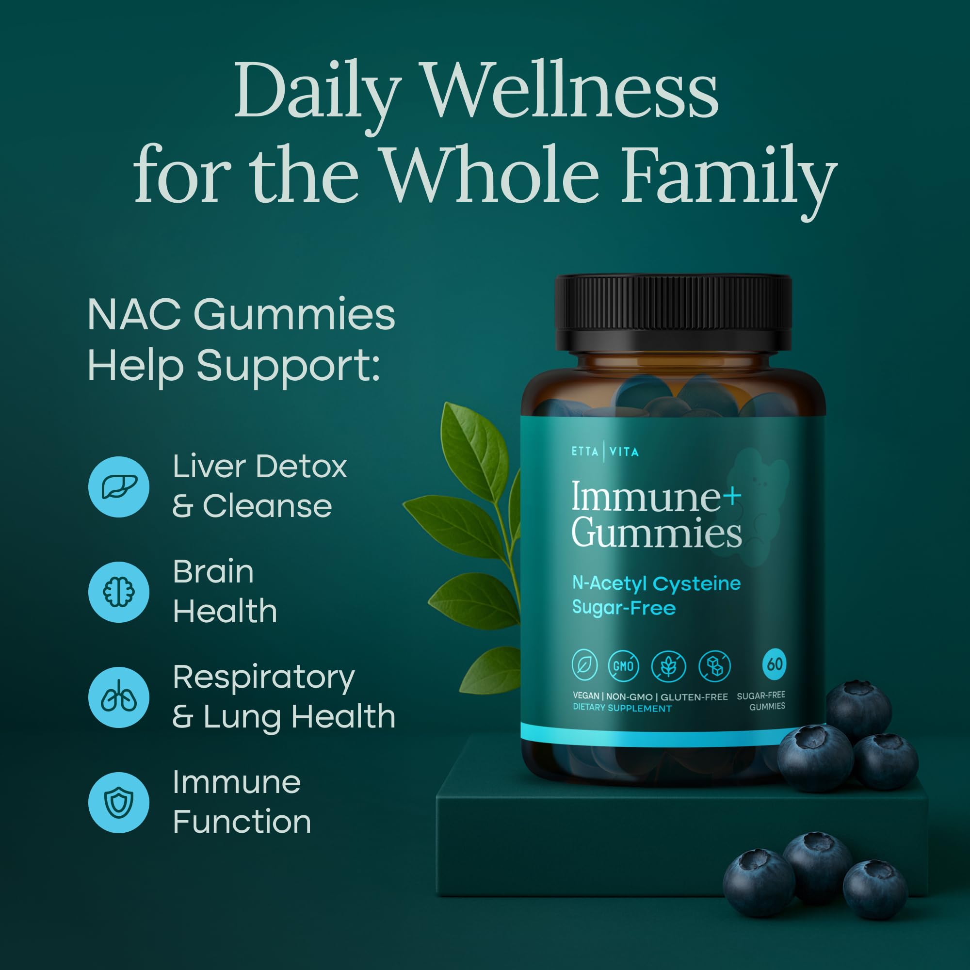 World's First Sugar-Free NAC Gummies – N-Acetyl Cysteine Supplement with MCT Oil Coating (60ct) | Respiratory Health & Liver Detox