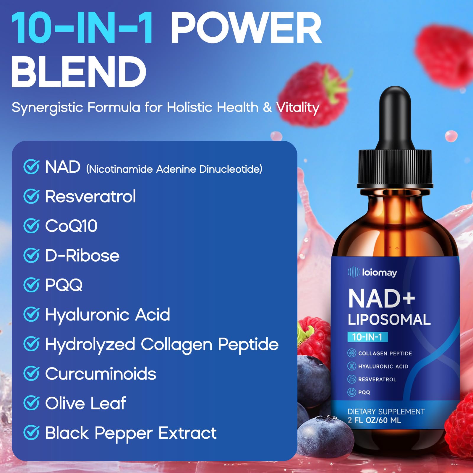 Liposomal NAD+ Liquid Drops 1500mg – Resveratrol, NR, PQQ, Collagen & Turmeric