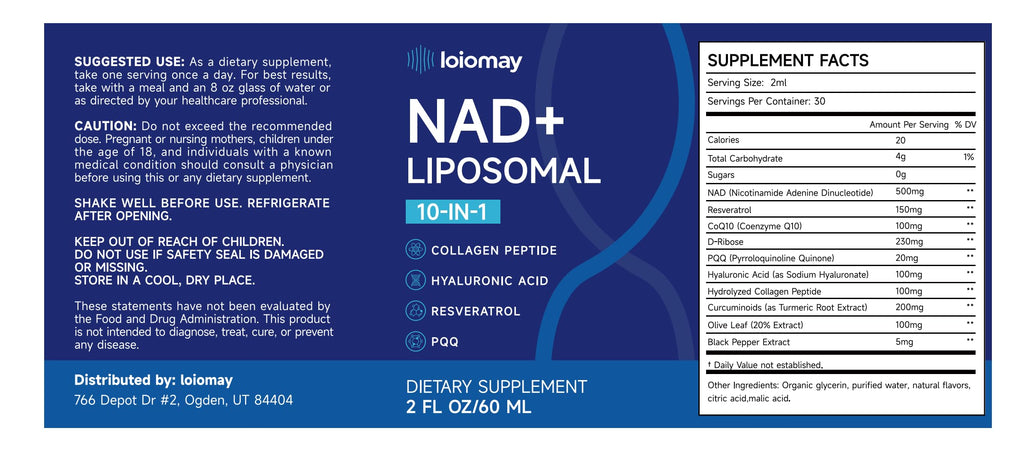 Liposomal NAD+ Liquid Drops 1500mg – Resveratrol, NR, PQQ, Collagen & Turmeric