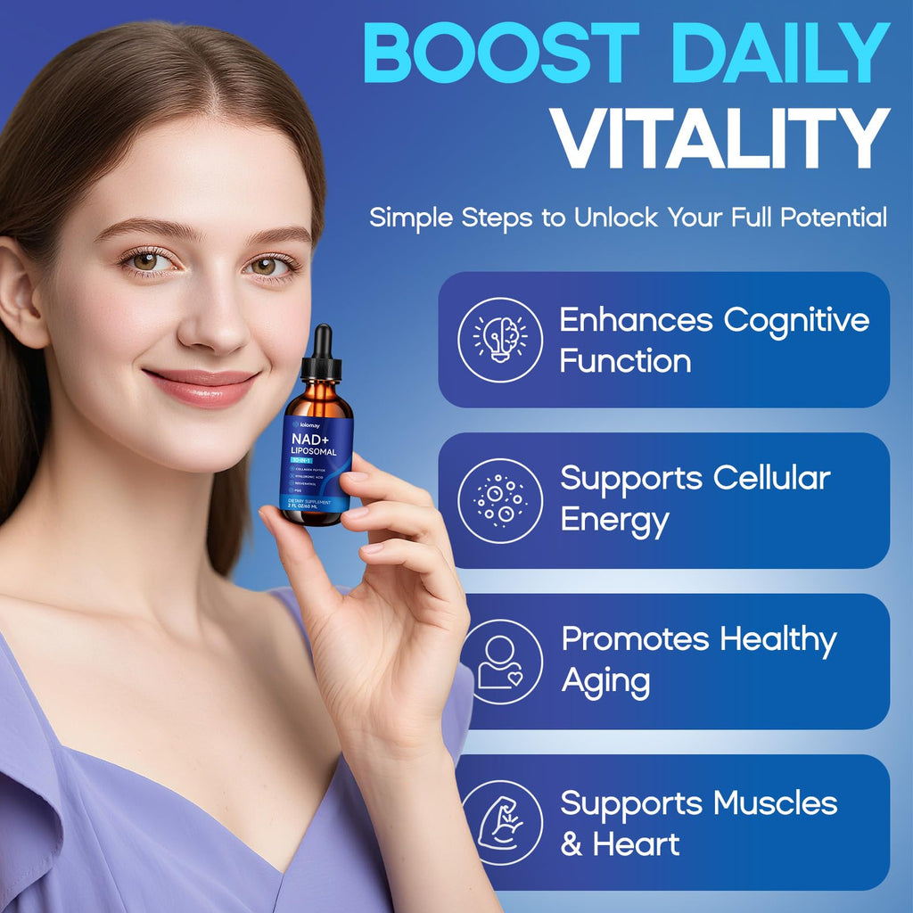 Liposomal NAD+ Liquid Drops 1500mg – Resveratrol, NR, PQQ, Collagen & Turmeric