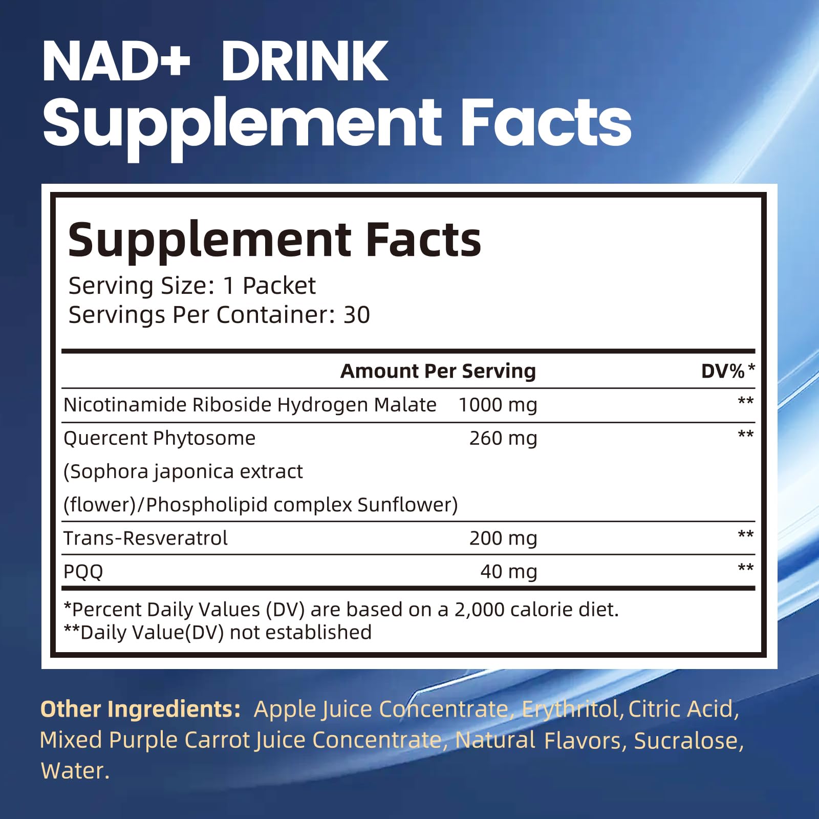 NAD Liquid Supplement 1500mg - Extra Strength NAD+ with Nicotinamide Riboside, Quercetin Phytosome, Resveratrol & PQQ (30 Pack, Berry Flavor)