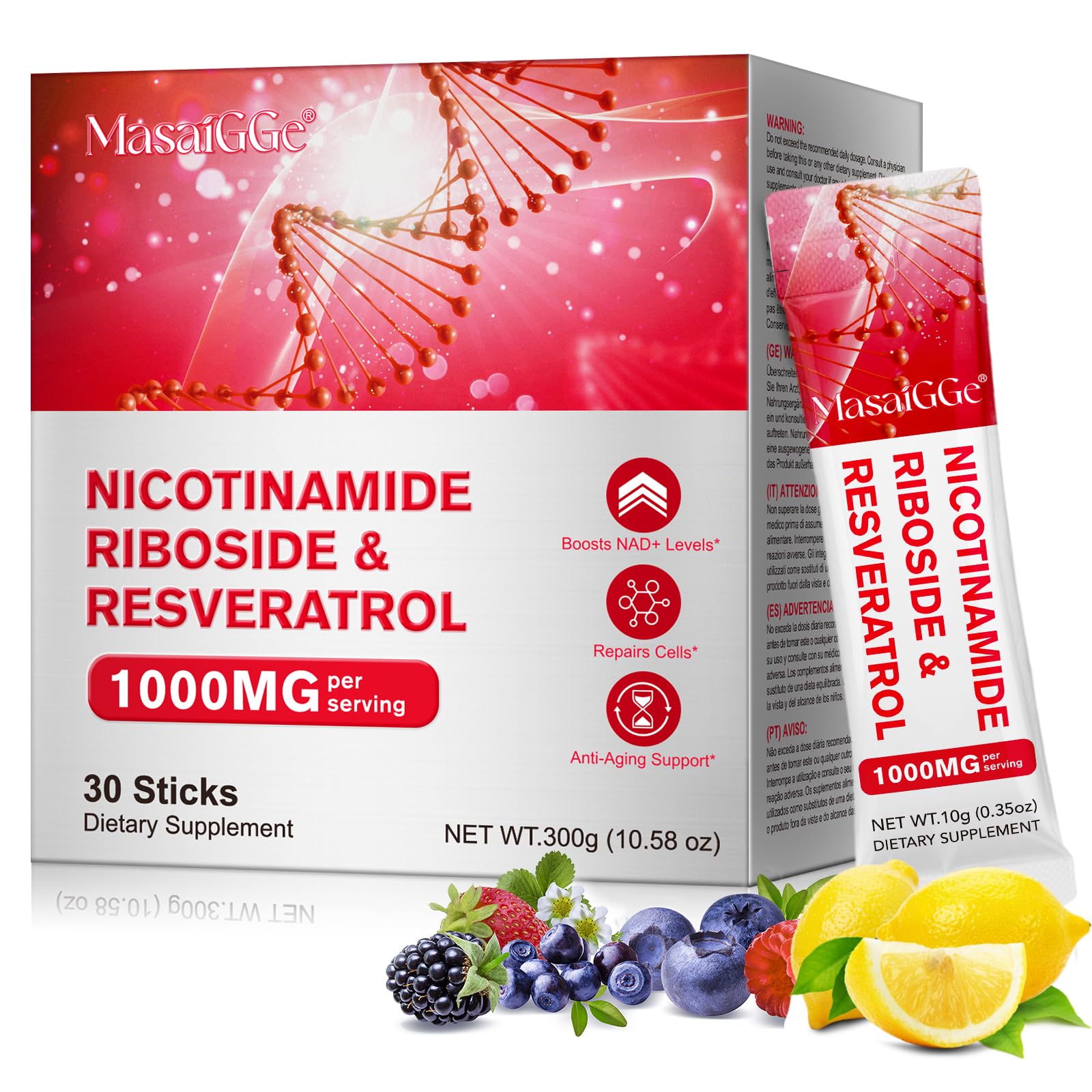 NAD+ Liquid Supplement 1000mg – Nicotinamide Riboside, Resveratrol & PQQ | 30 Packs