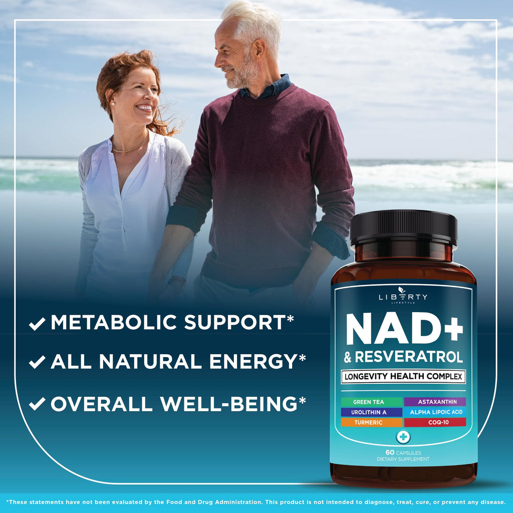 NAD+ Supplement Complex – 300 mg NAD+ with Astaxanthin, Urolithin A, Resveratrol & CoQ10 | 180 Count