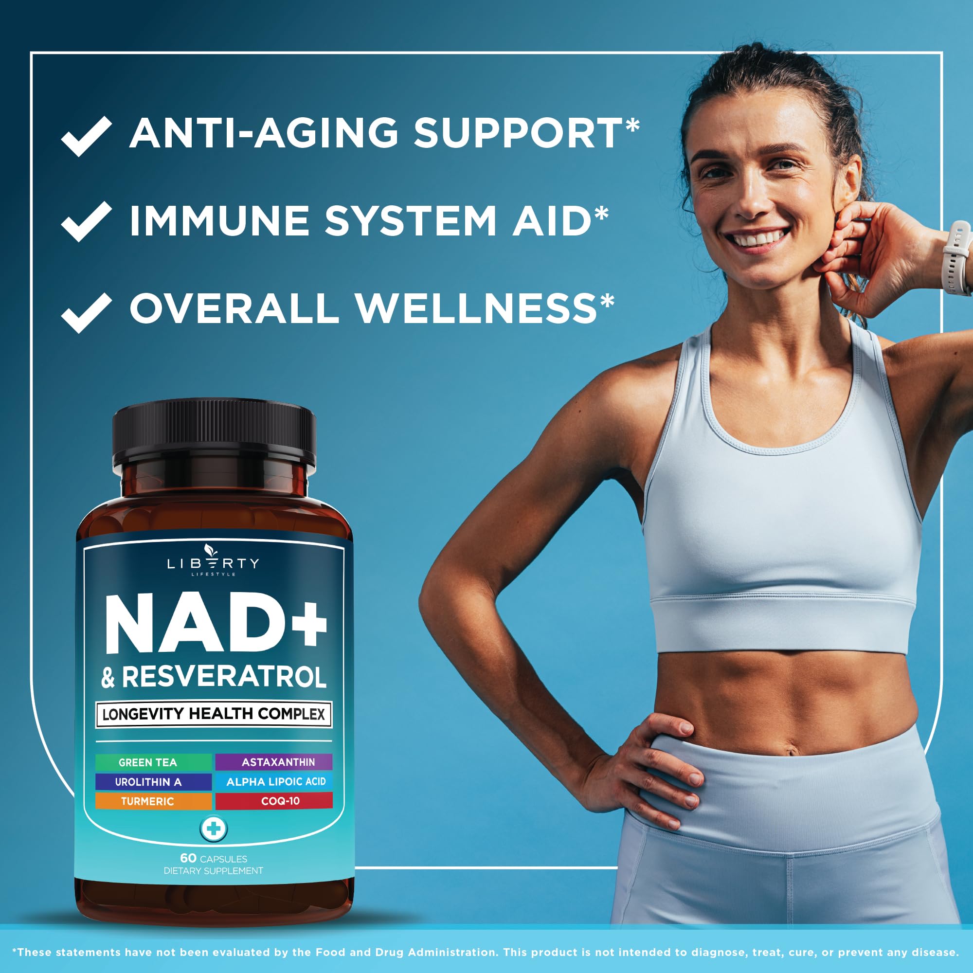 NAD+ Supplement Complex – 300 mg NAD+ with Astaxanthin, Urolithin A, Resveratrol & CoQ10 | 180 Count