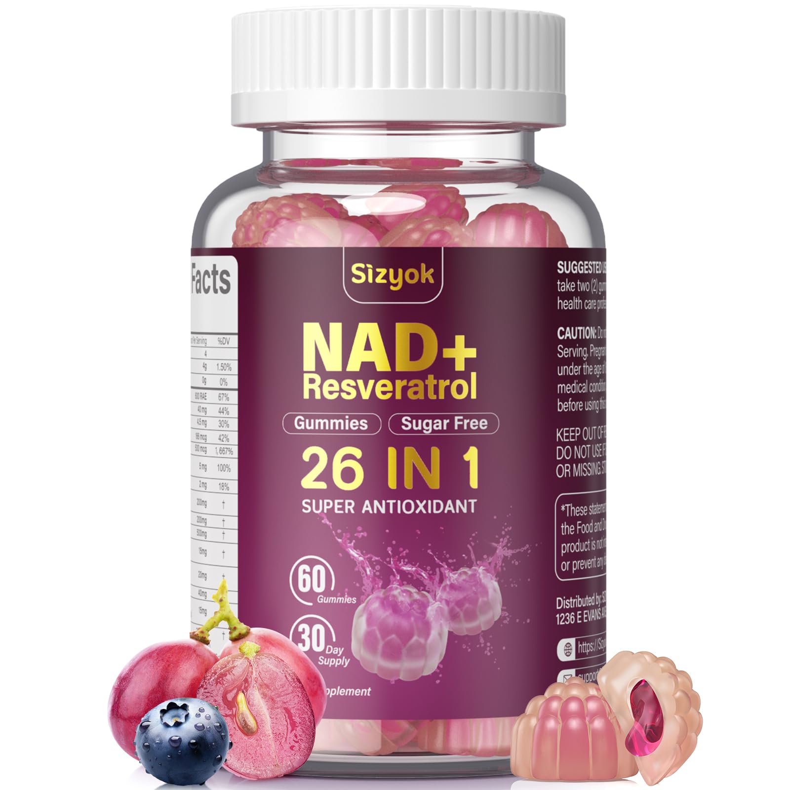 NAD Resveratrol Gummies for Women – NAD+ Support, Antioxidants, 60 Gummies