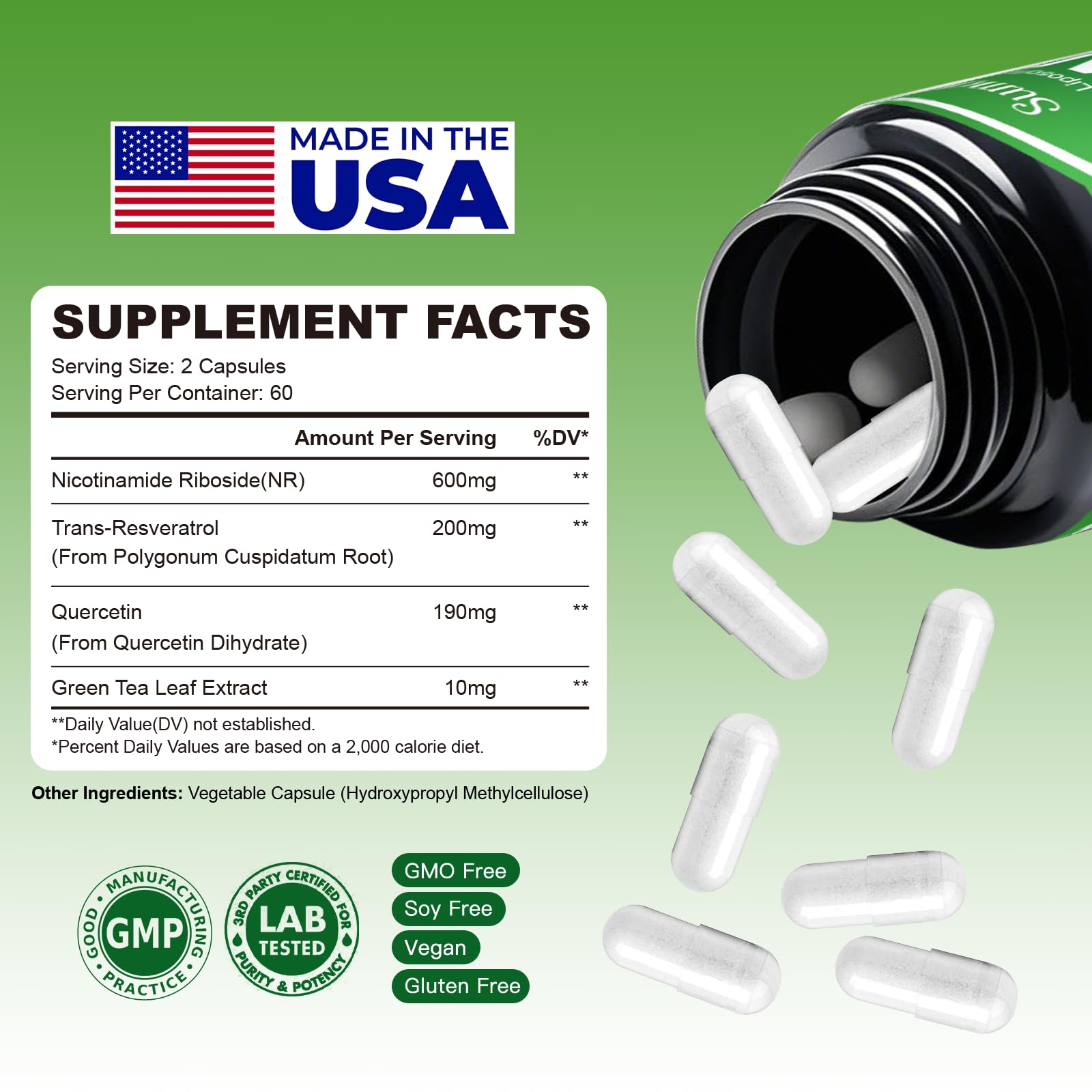 NAD Supplement 1000mg Pure - Liposomal NAD+ with NR & Resveratrol