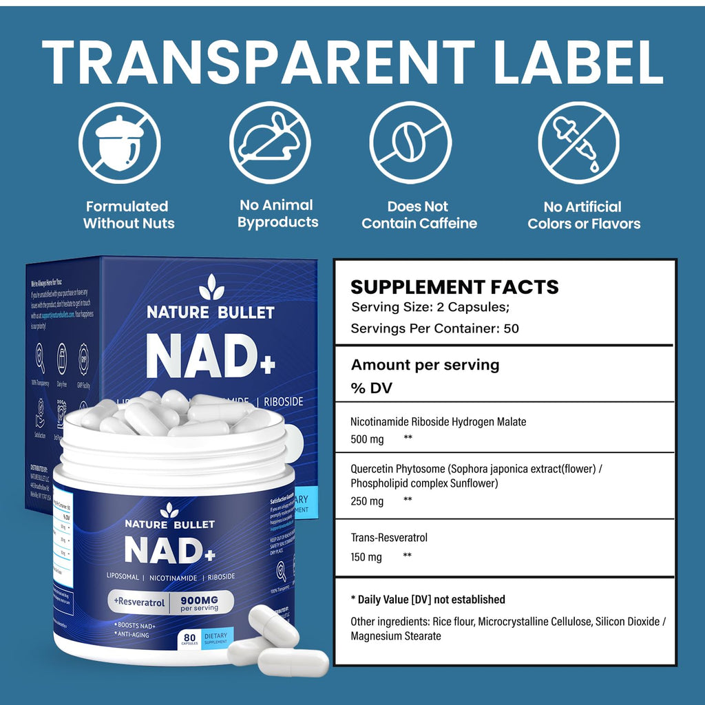 NAD+ Liposomal NR with Resveratrol - 900mg per Serving | 80 Capsules