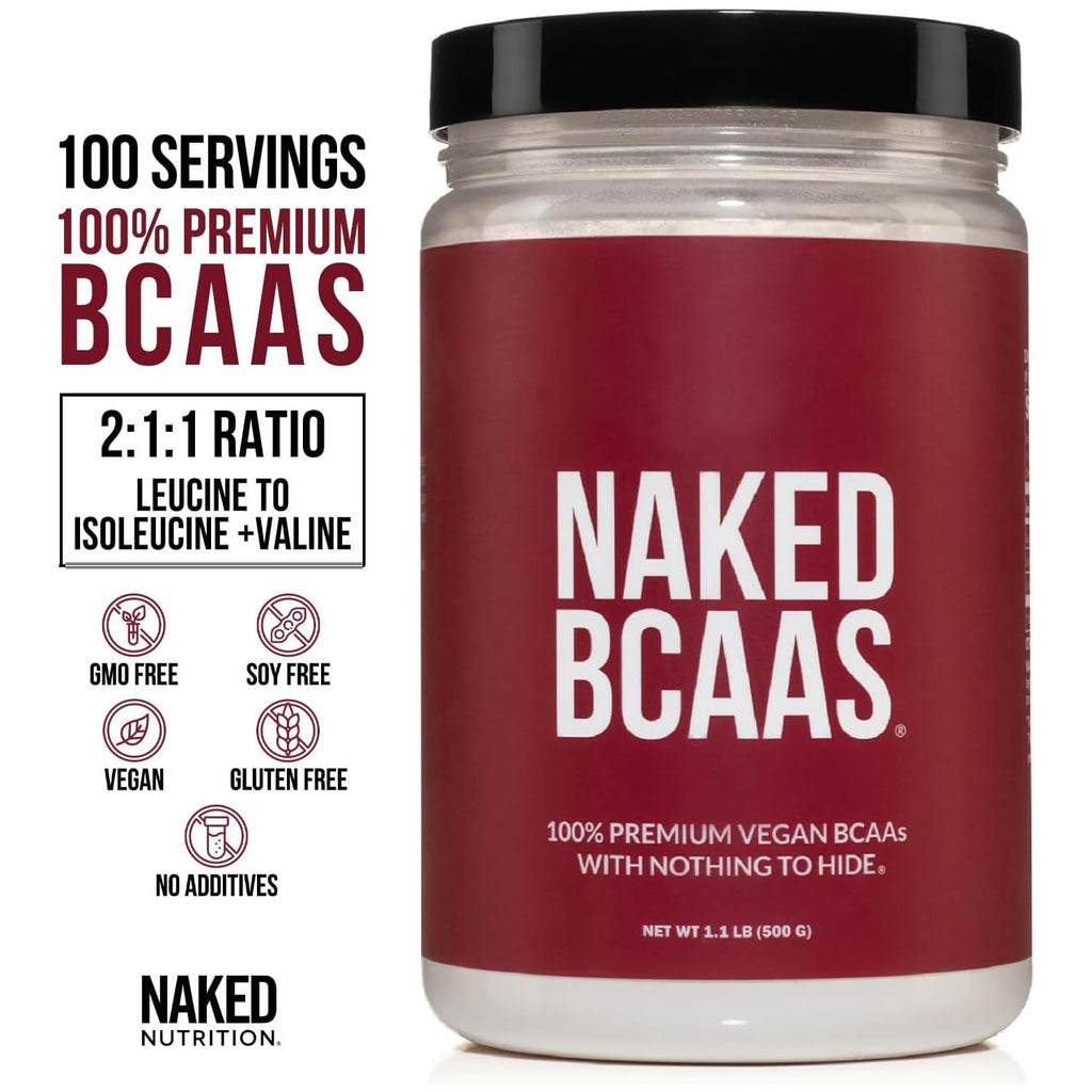 NAKED BCAAs Amino Acids Powder – 500g, 2:1:1, Vegan, Unflavored, 100 Servings
