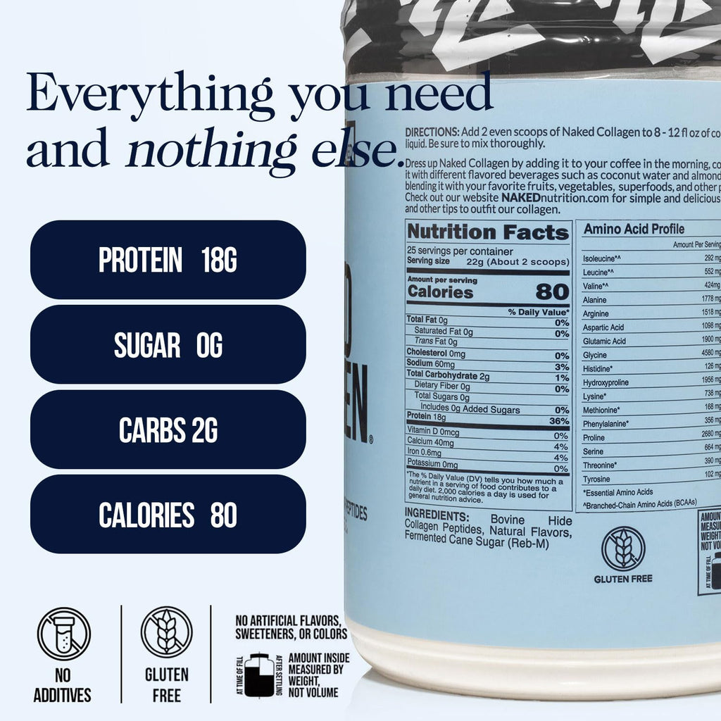 NAKED Vanilla Collagen Peptides – Pasture-Raised, Grass-Fed, 25 Servings, 19.4oz | Paleo, Keto, Non-GMO, Gluten Free