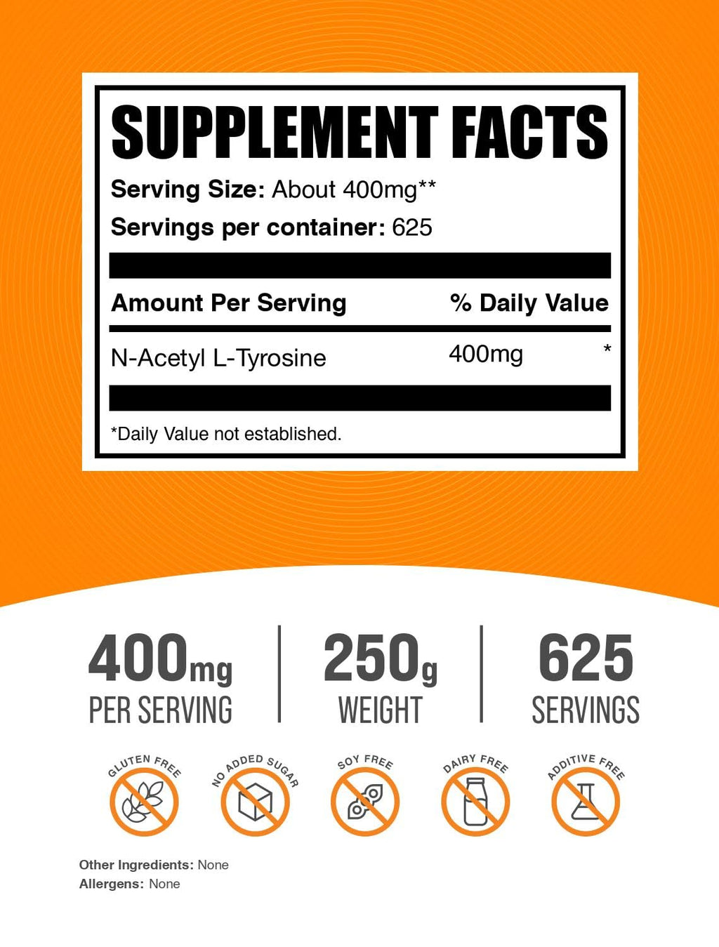 BulkSupplements.com N-Acetyl L-Tyrosine Powder (NALT) – Tyrosine Supplement, 400 mg/Serving, 250 g
