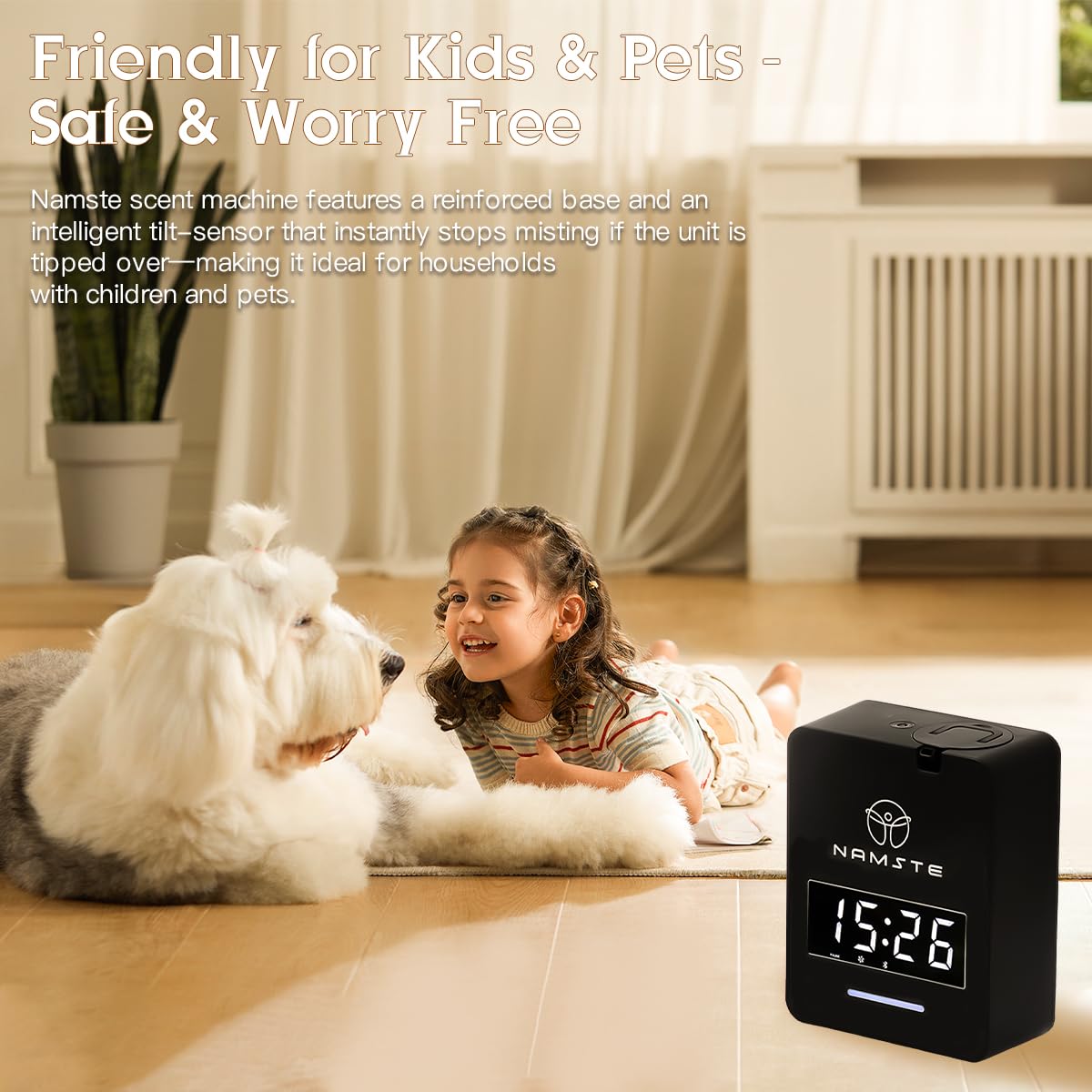 Namste Smart Waterless Diffuser — HVAC Scent Machine with Clock & Bluetooth, 3000 Sq Ft Coverage