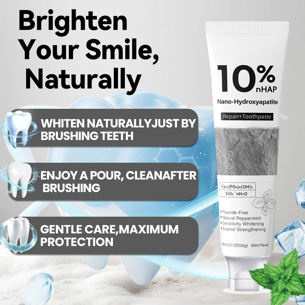 Nano-Hydroxyapatite Toothpaste, New Upgraded Formula, Strengthens Enamel, Fluoride-Free Toothpaste, Gentle on Sensitive Teeth 4.23oz 2pc