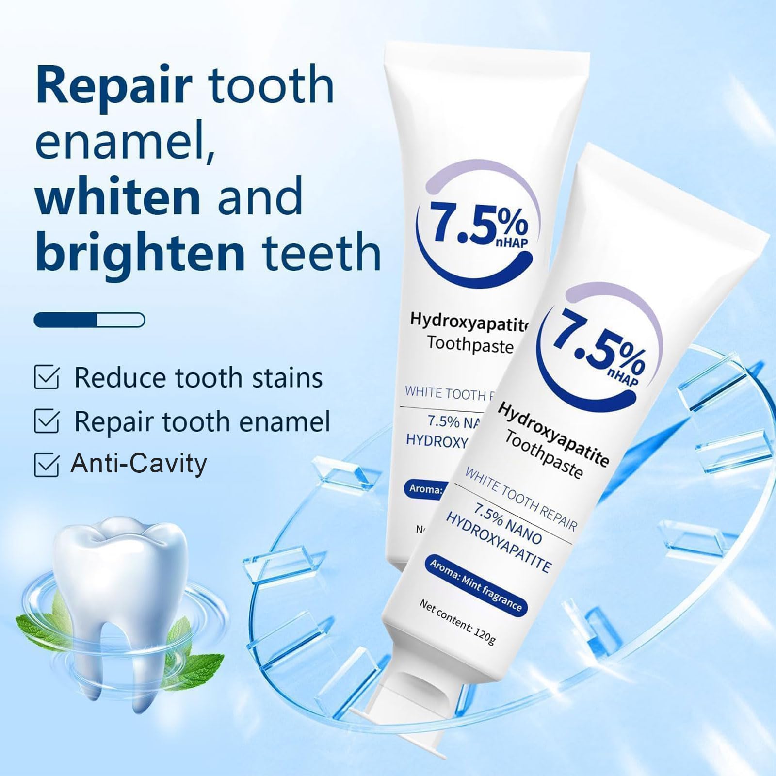 Fluoride-Free Nano Hydroxyapatite Toothpaste – Whitening & Remineralizing (4.23oz)