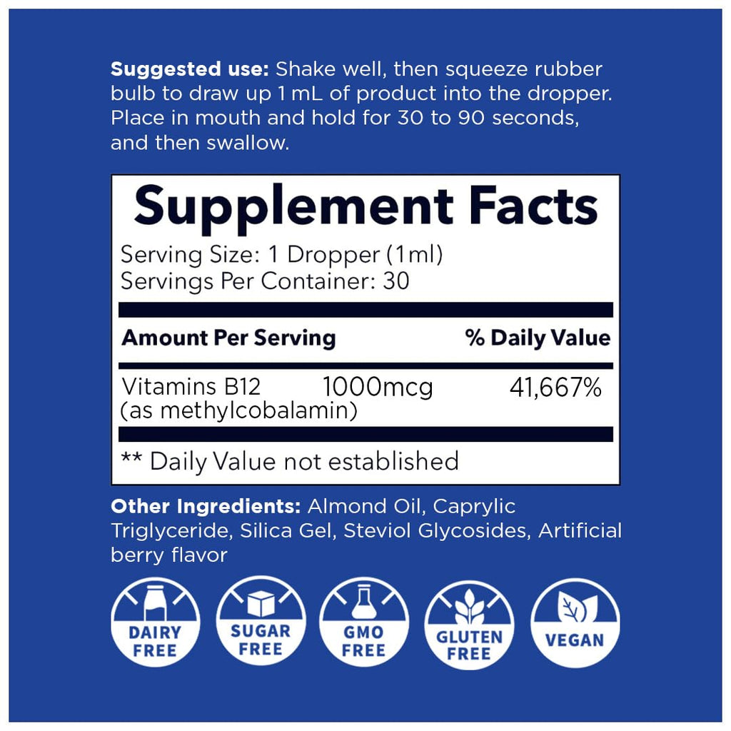 NANO Methyl B-12 1000MCG Methylcobalamin Nano Drops – Instant Absorption Berry Flavor