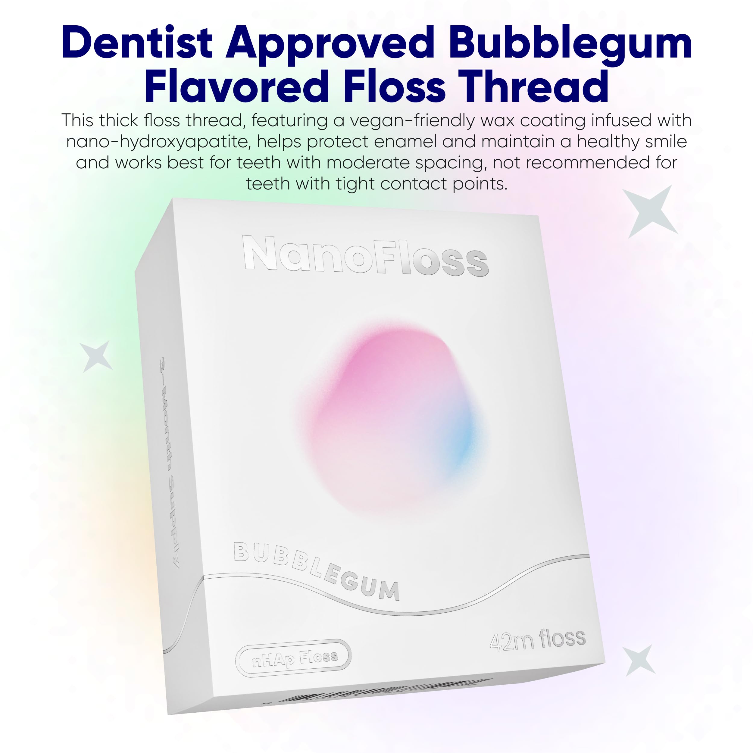 Something Nice NanoFloss Threader – Bubblegum, 42M Vegan Floss with Nano Hydroxyapatite