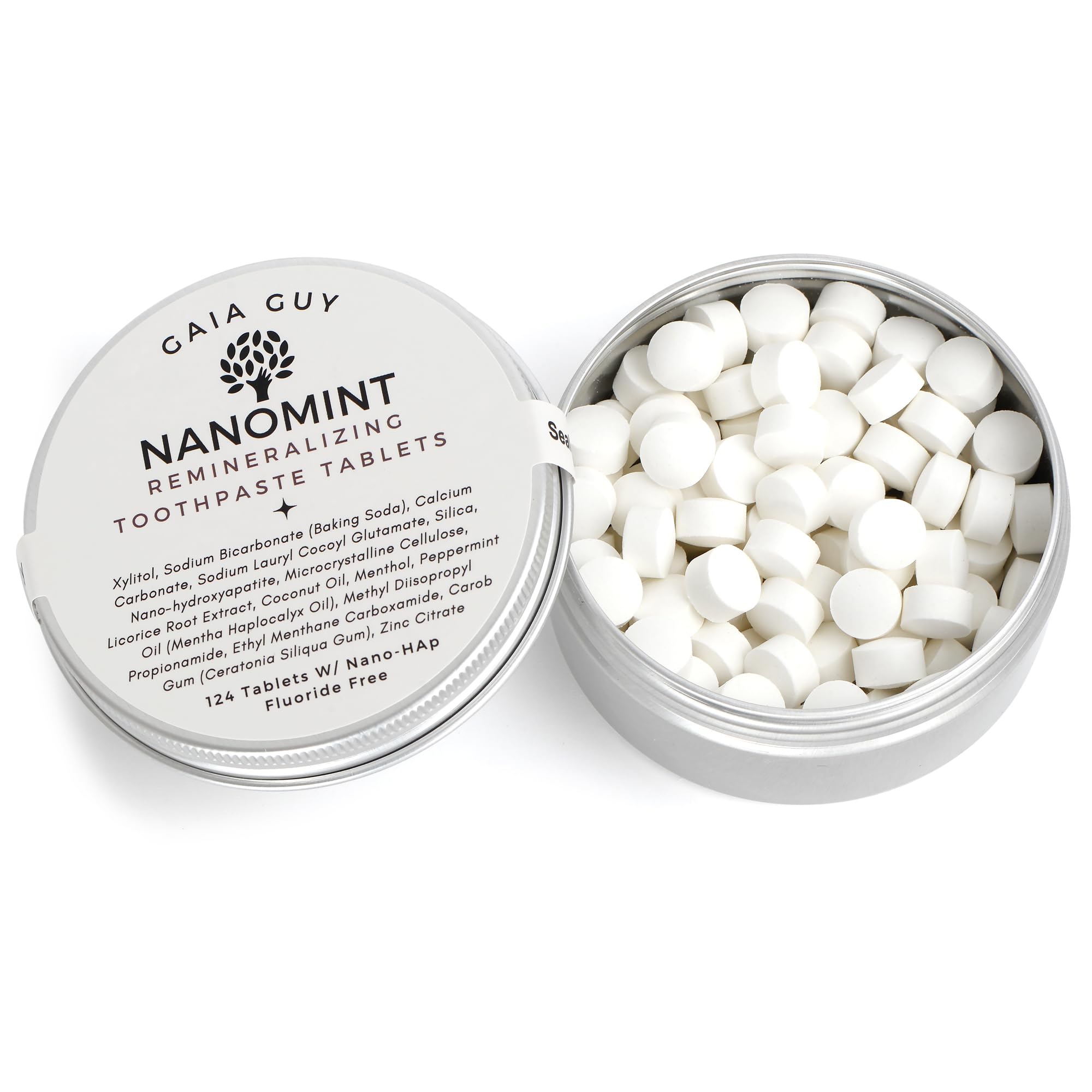 NanoMint - Remineralizing Toothpaste Tablets | Nano Hydroxyapatite | Fluoride-Free | 124 Tabs | Eco-Friendly Travel Tin