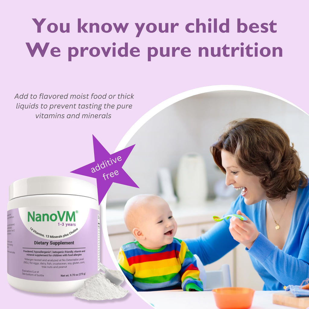 NanoVM 1-3 Years Allergen-Free Multivitamin for Kids – Unflavored Powder, 14 Vitamins & 13 Minerals (275g) | Solace Nutrition