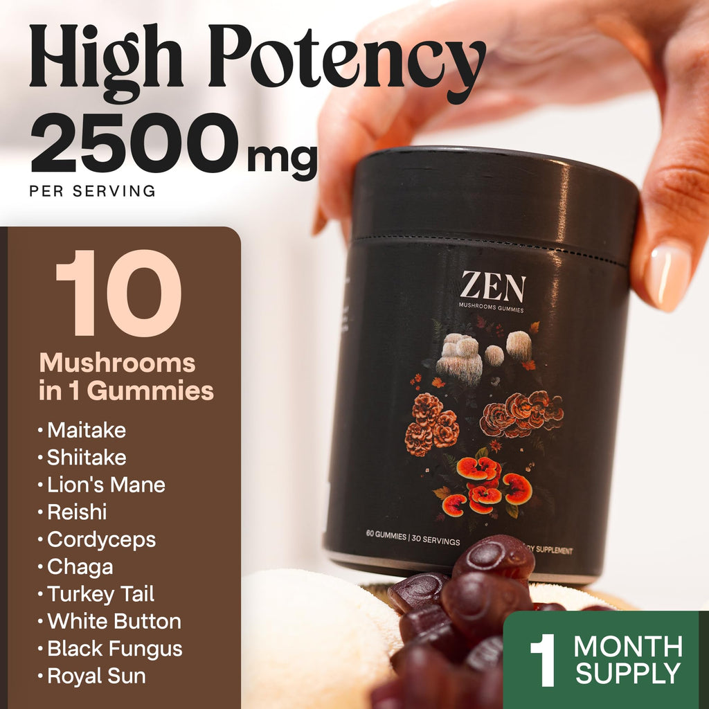 NAO Made in USA 10-in-1 Mushroom Gummies Nootropic – Brain, Immune & Energy Support (Non-GMO, Vegan)