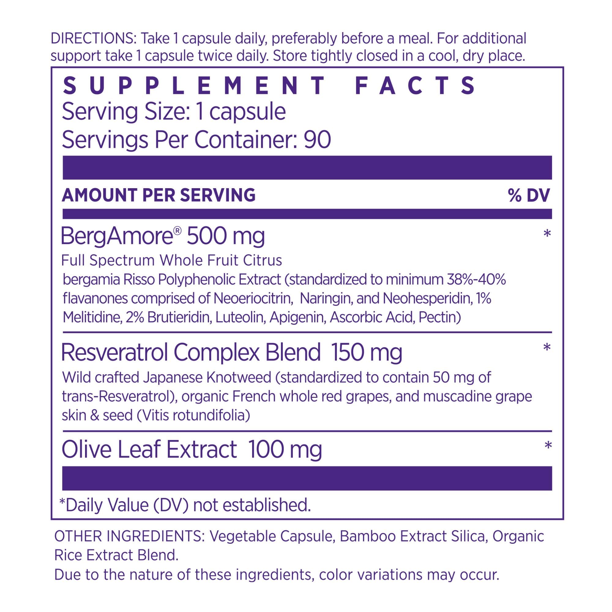 NAOMI Italian Citrus Bergamot 500mg + Resveratrol — 7 Polyphenols, 90-Day Supply