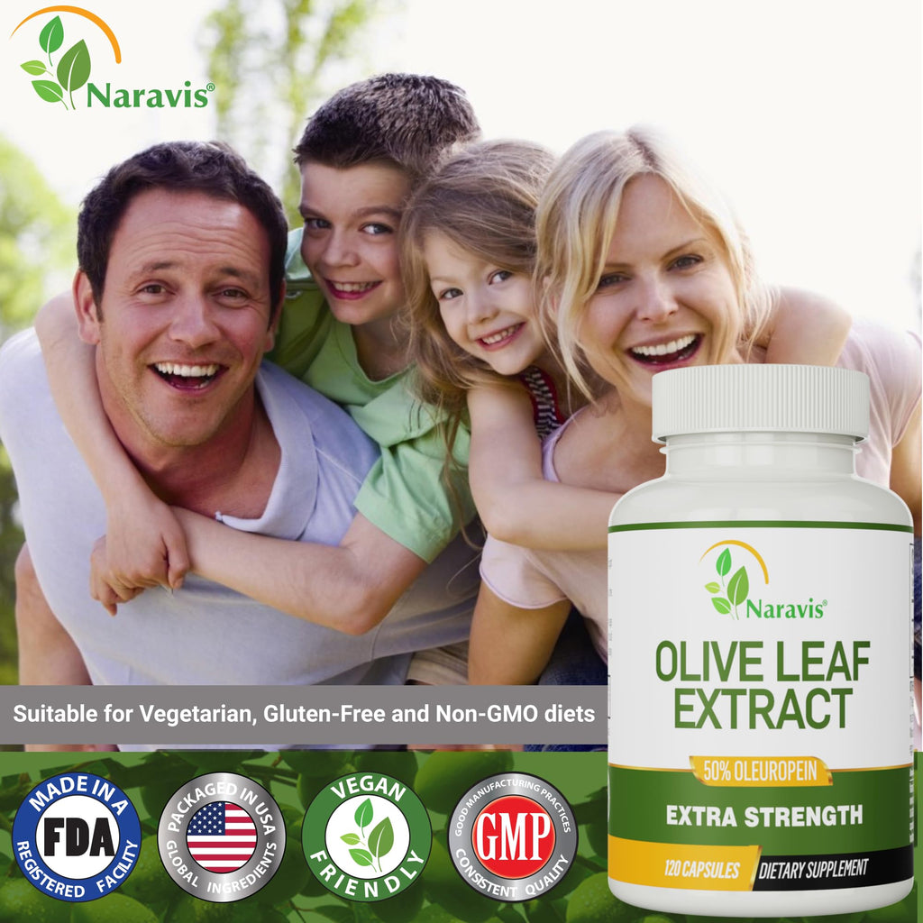 Naravis Olive Leaf Extract – 50% Oleuropein – Immune Support – 120 Capsules (4-Month Supply)