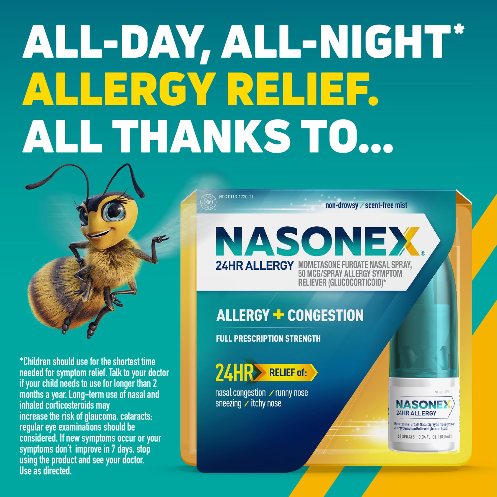 Nasonex 24HR Allergy Nasal Spray – Non-Drowsy, Scent-Free, Prescription-Strength (120 Sprays)