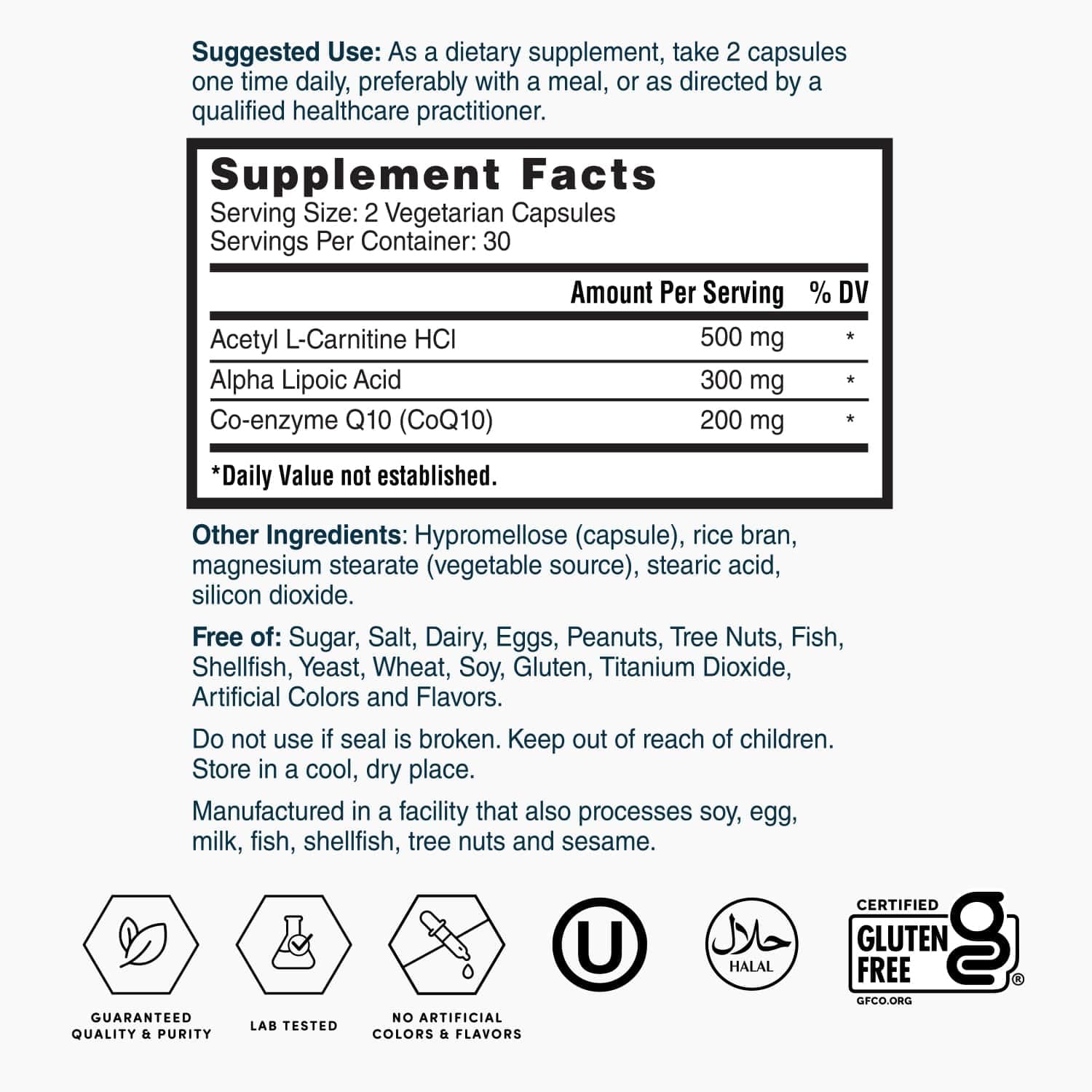 Nature's Lab Gold CoQ10 + Alpha Lipoic Acid + Acetyl L-Carnitine HCl – Heart Health & Energy