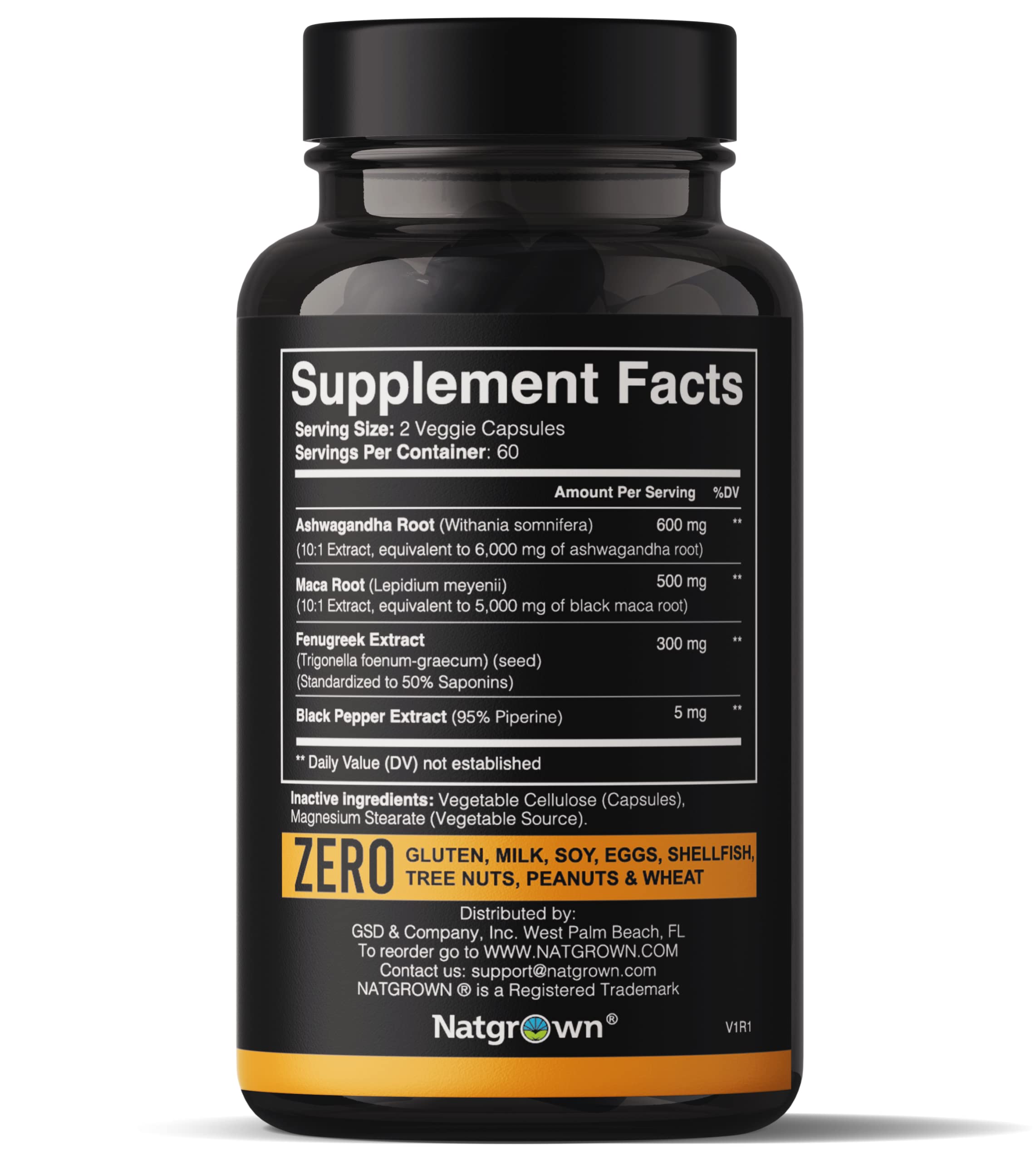 Natgrown Ashwagandha Maca Root Fenugreek Extract Capsules – Vegan Supplement for Men & Women | 120 Count