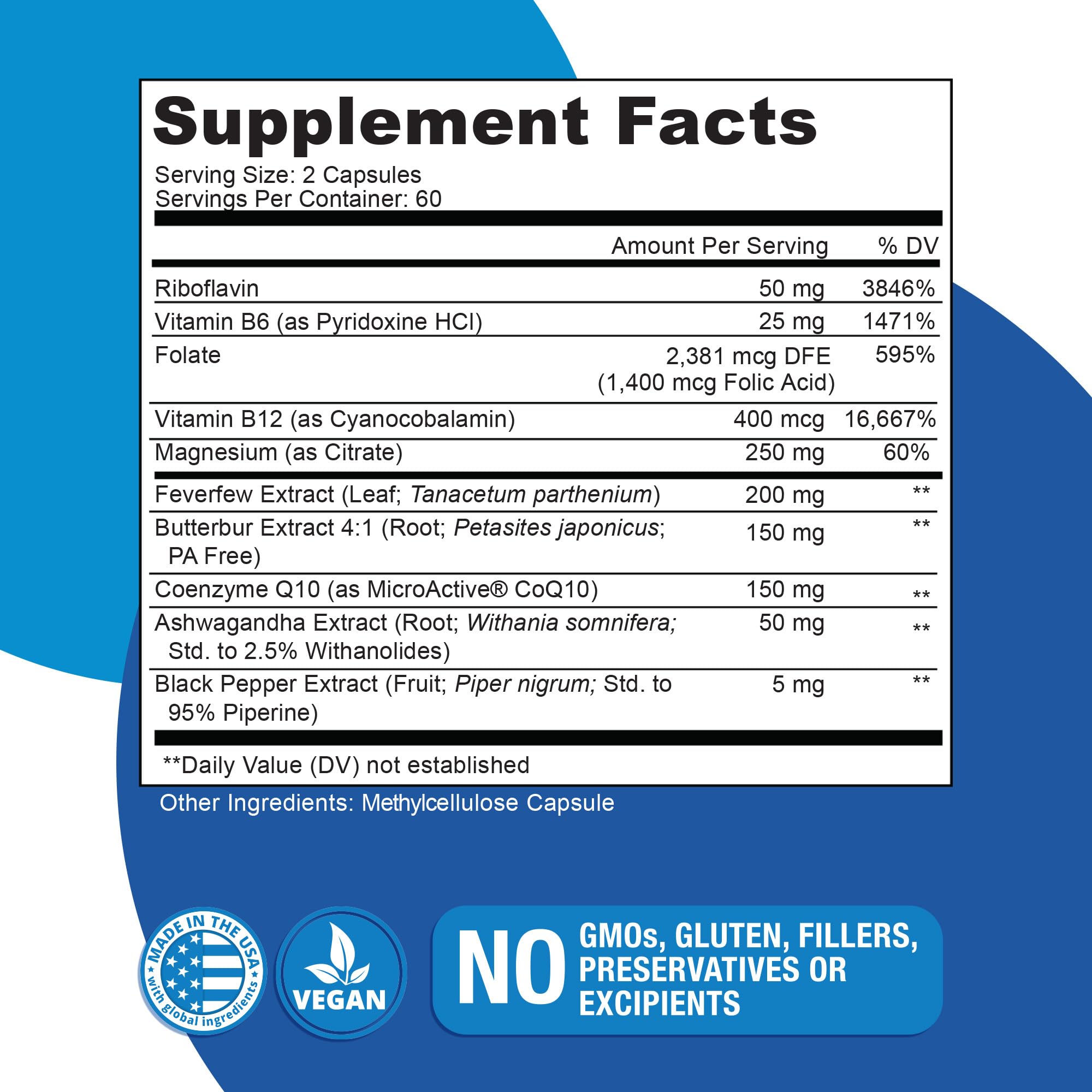 Migratone Headache Support Formula by Naticura – PA-Free Butterbur, Magnesium, B Vitamins & CoQ10