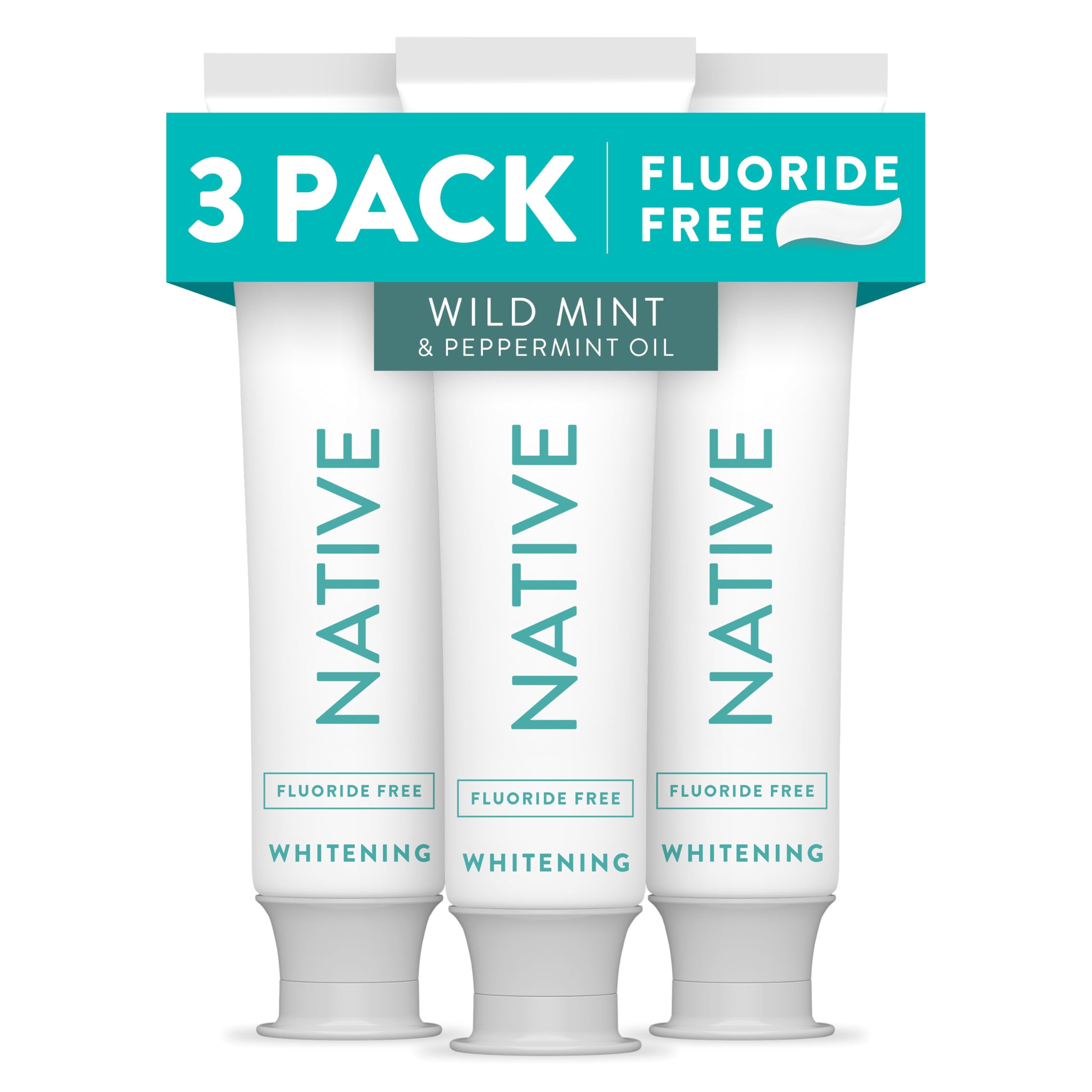 Native Fluoride-Free Whitening Toothpaste 4.1oz (3-Pack) – Wild Mint & Peppermint Oil