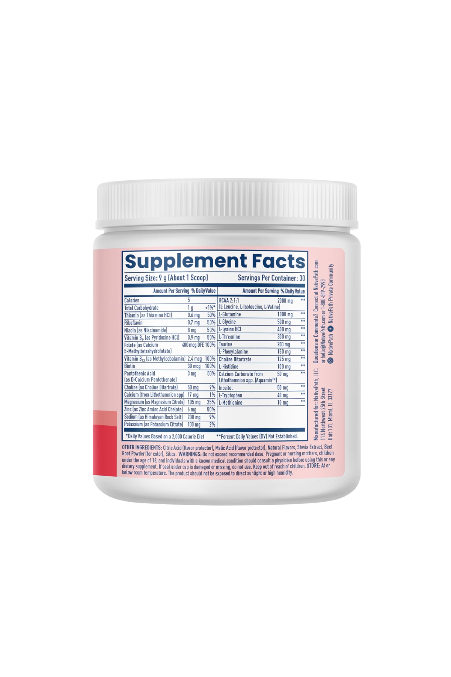 NativePath Native Hydrate Electrolyte Powder with BCAAs – Zero Sugar, Mixed Berry | 30 Servings