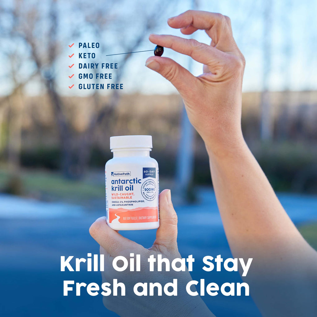 NativePath Antarctic Krill Oil 500mg Softgels | Wild-Caught Omega-3 EPA DHA & Astaxanthin | 60 Count
