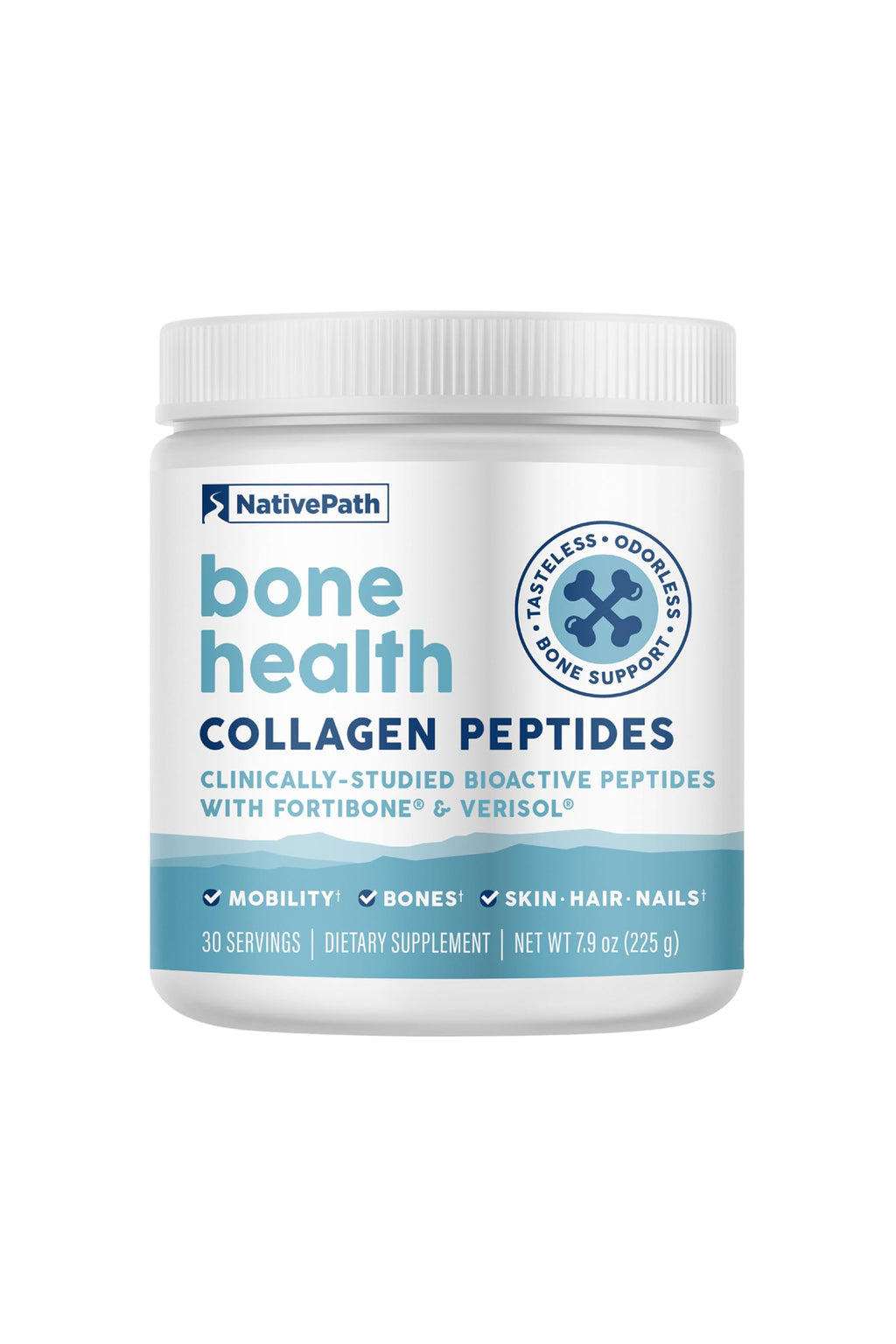 NativePath Bone Health Collagen Peptides – Fortibone & Verisol, Type 1 & 3, 7.9 oz, 30 Servings