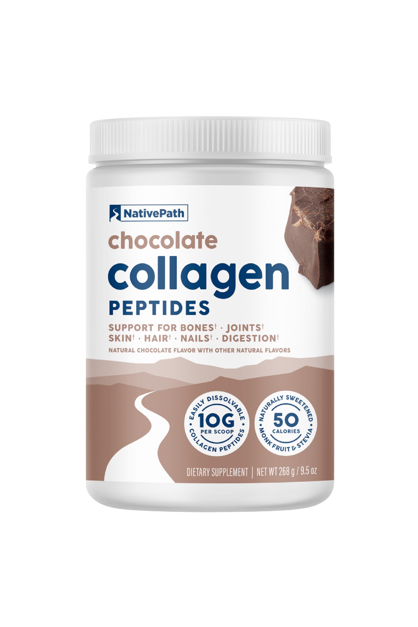 NativePath Collagen Peptides Chocolate – Hydrolyzed Type 1 & 3, Grass-Fed (268g)