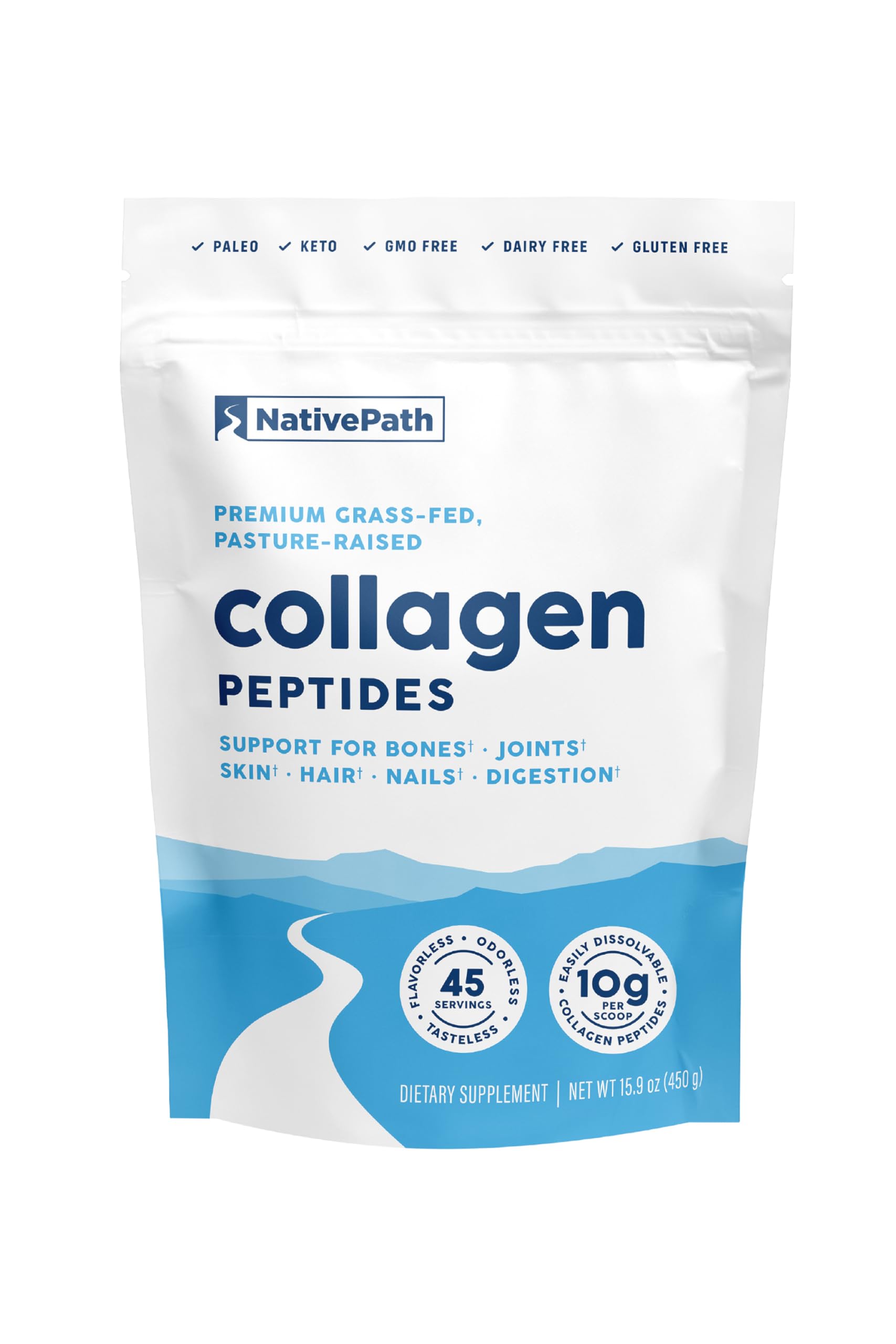 NativePath Collagen Peptides Protein – Hydrolyzed Type 1 & 3 Collagen Powder for Skin, Hair & Nails – 15.9 oz (45 Servings)