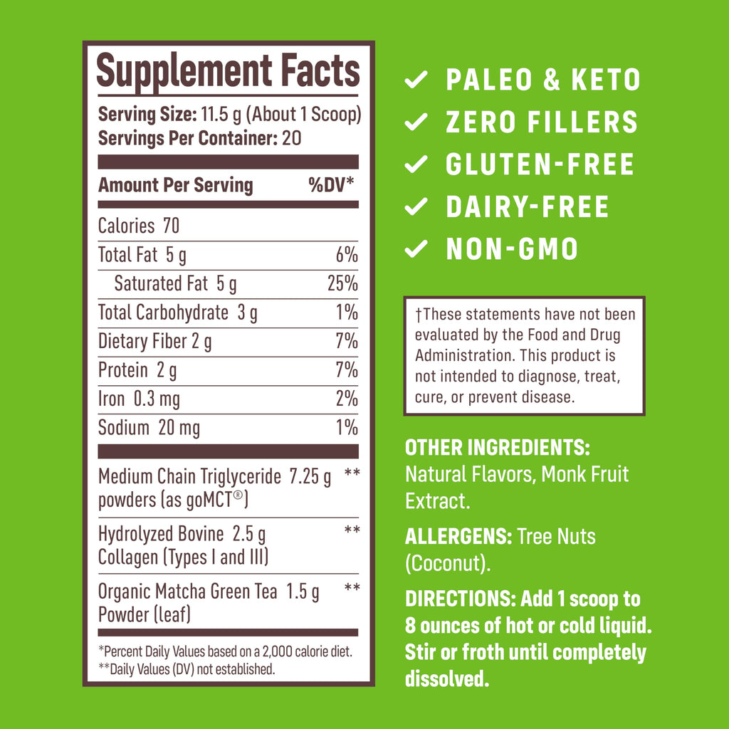 NativePath Collagen Peptides – Hydrolyzed Type I & III Collagen | Keto & Paleo, Grass-Fed, Matcha Latte 230g