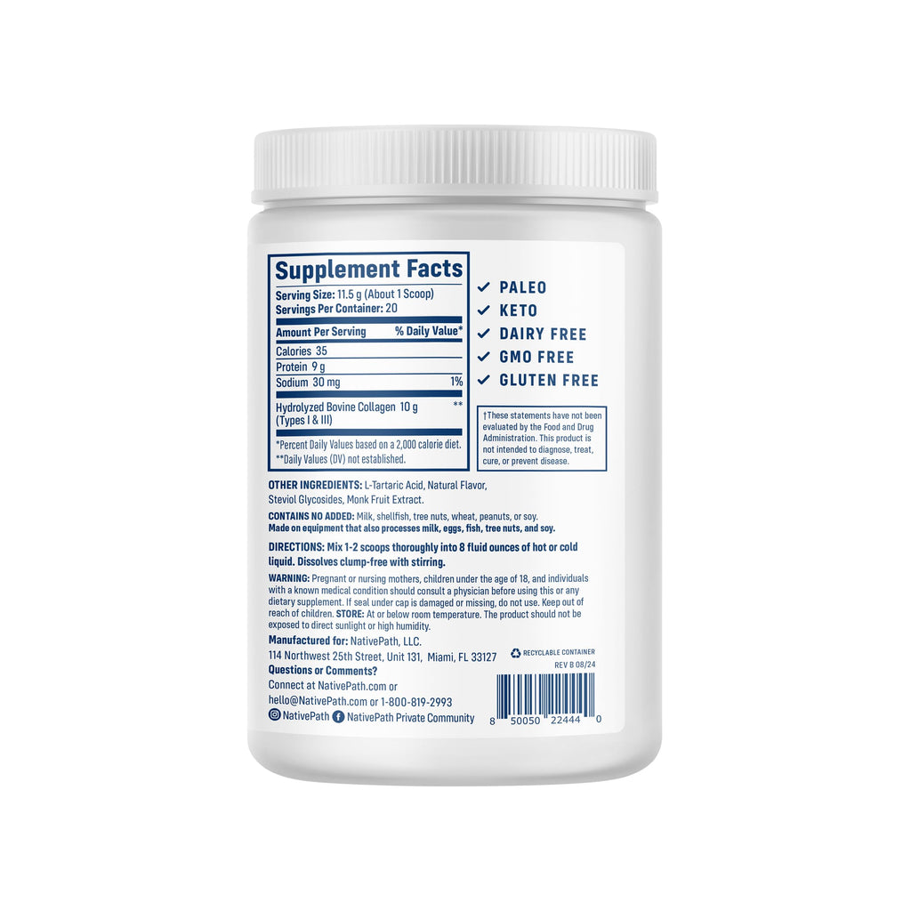NativePath Collagen Peptides – Grass-Fed Type 1 & 3, Wild Berry, 230g | Keto & Paleo