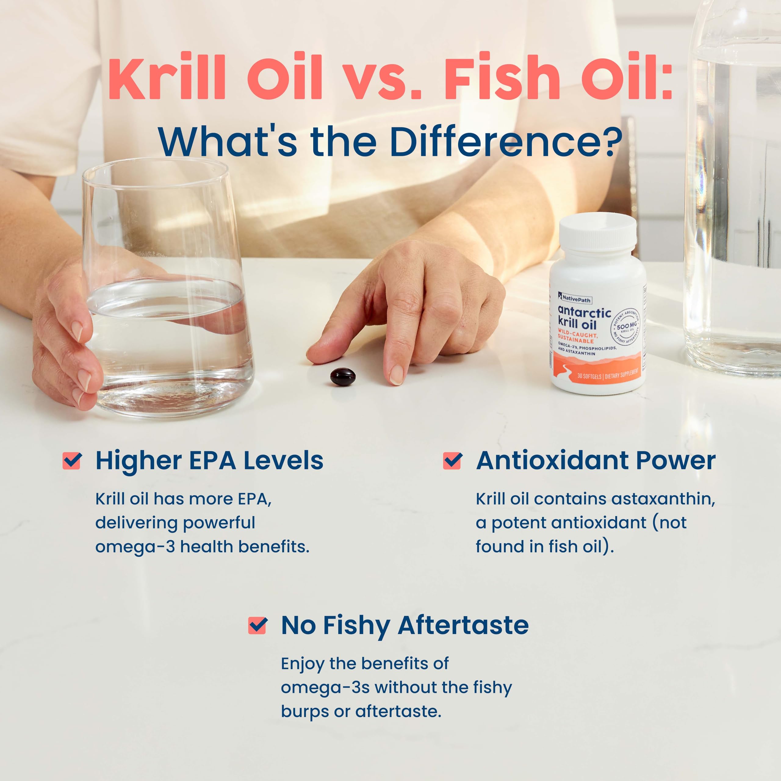 NativePath Krill Oil 500mg + Astaxanthin 200mcg | Phospholipid Omega-3 EPA/DHA, 30 Softgels
