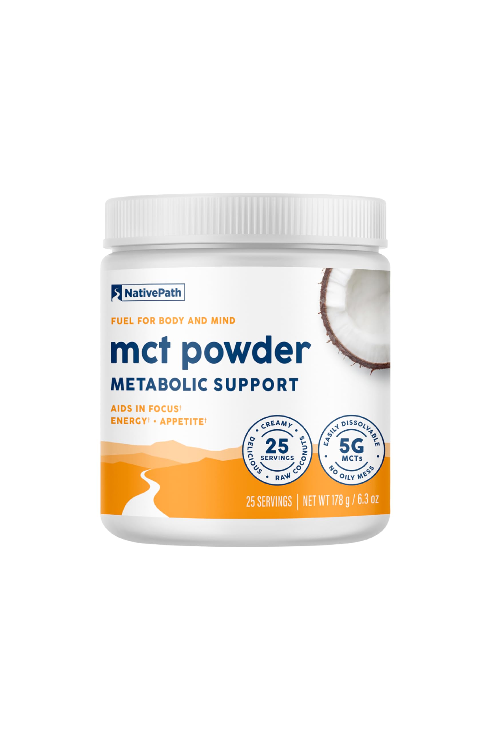 NativePath MCT Powder – Unflavored Keto MCTs (C8/C10), Dairy-Free, Gluten-Free, Non-GMO | 25 Servings