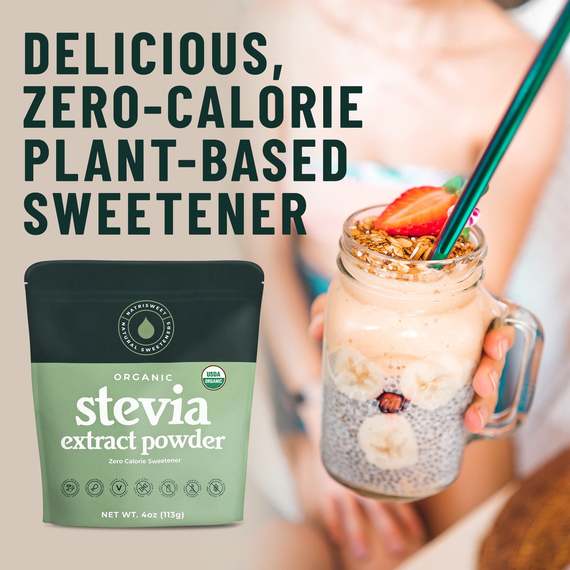 Organic 100% Pure Stevia Powder – 4 oz Jar, 800+ Servings | NatriSweet