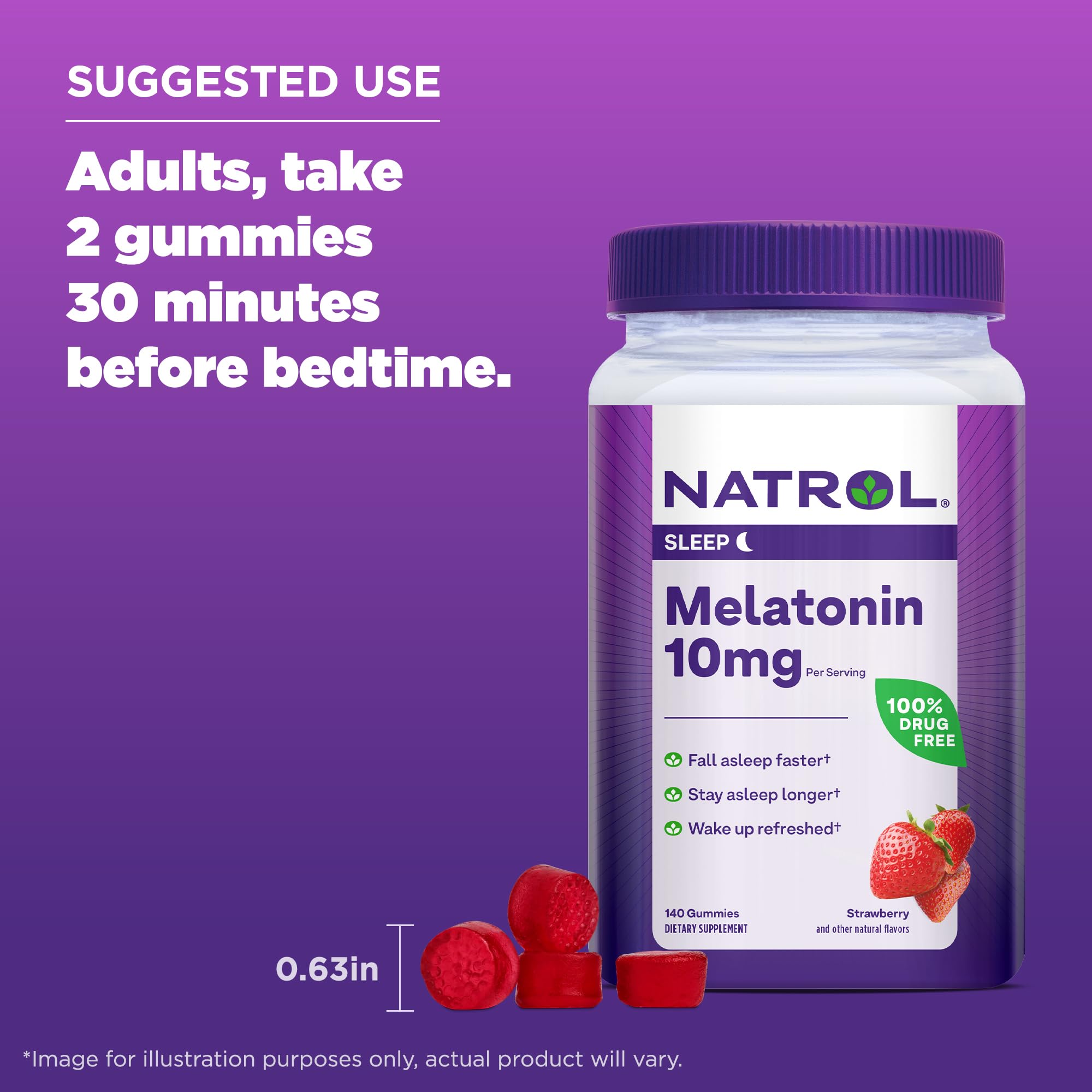 Natrol 10 mg Melatonin Gummies – Sleep Support for Adults, 140 Strawberry Gummies, 70-Day Supply