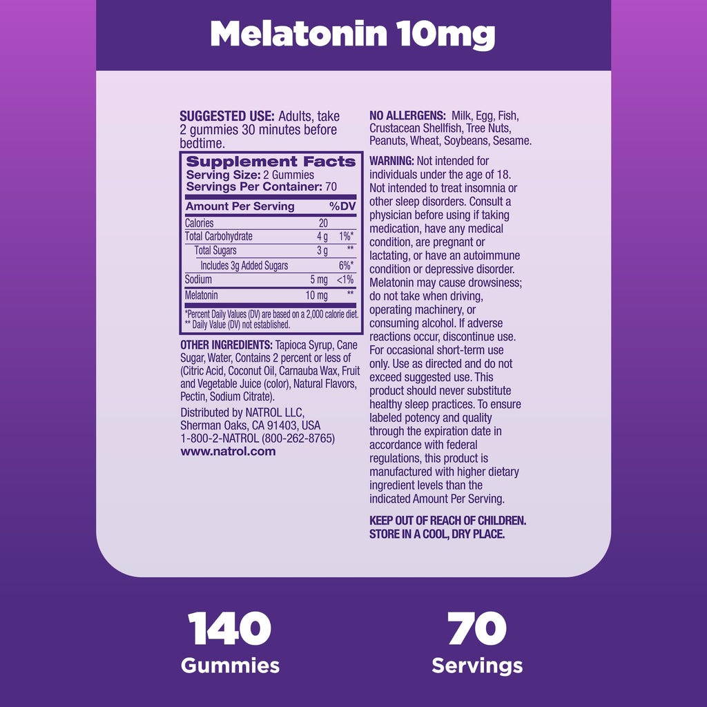 Natrol 10 mg Melatonin Gummies – Sleep Support for Adults, 140 Strawberry Gummies, 70-Day Supply