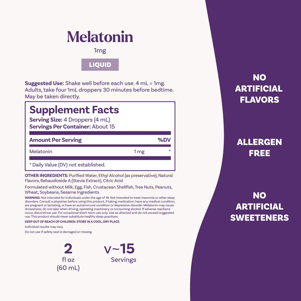 Natrol Liquid Melatonin 1 mg – Berry Sleep Aid, 2 fl oz, 15 Servings