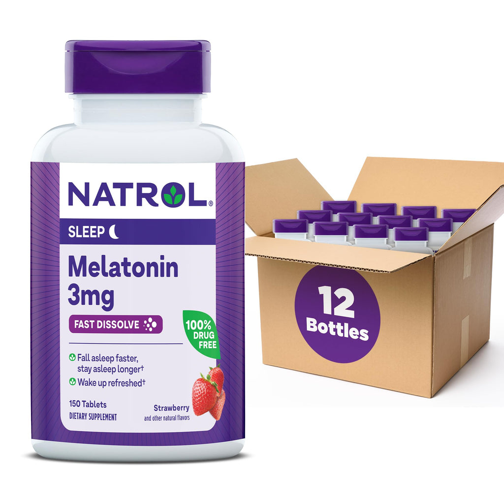 Natrol Melatonin 3mg Strawberry Fast-Dissolve Tablets – 150 Count, Sleep Support