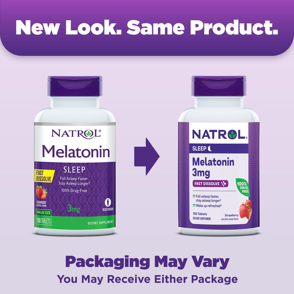 Natrol Melatonin 3mg Strawberry Fast-Dissolve Tablets – 150 Count, Sleep Support