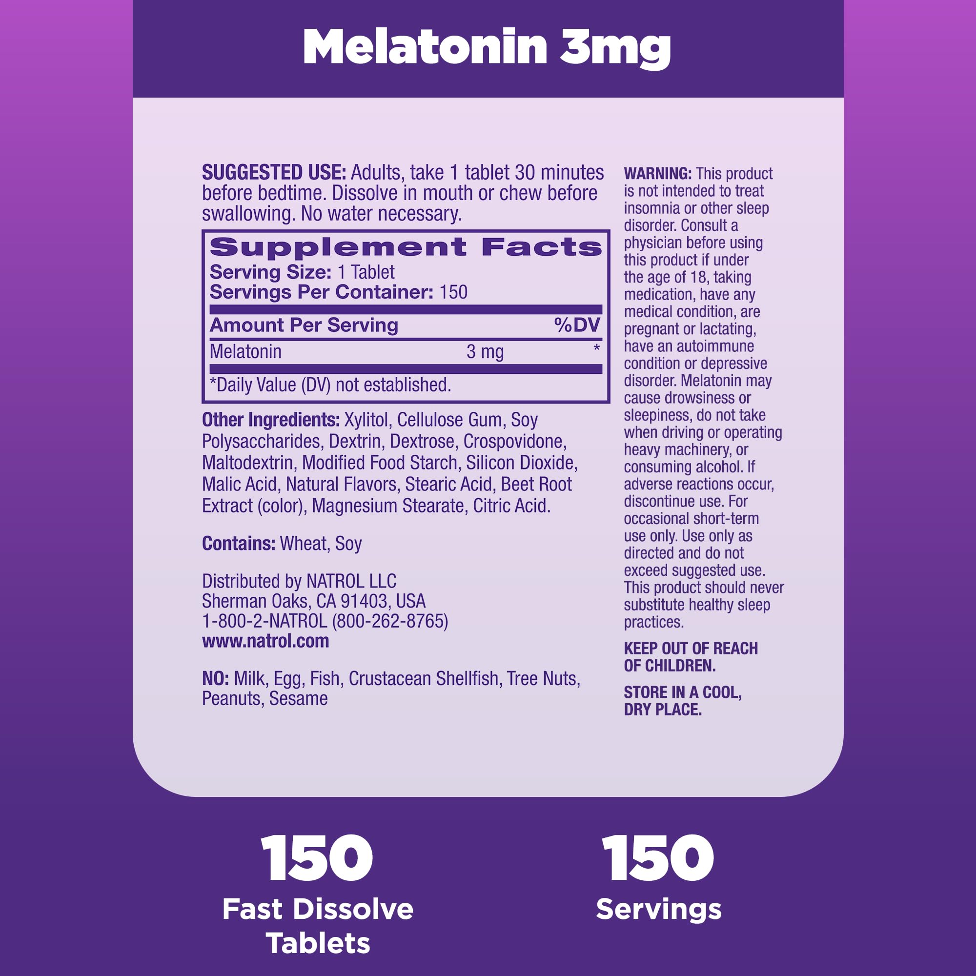 Natrol Melatonin 3mg Strawberry Fast-Dissolve Tablets – 150 Count, Sleep Support