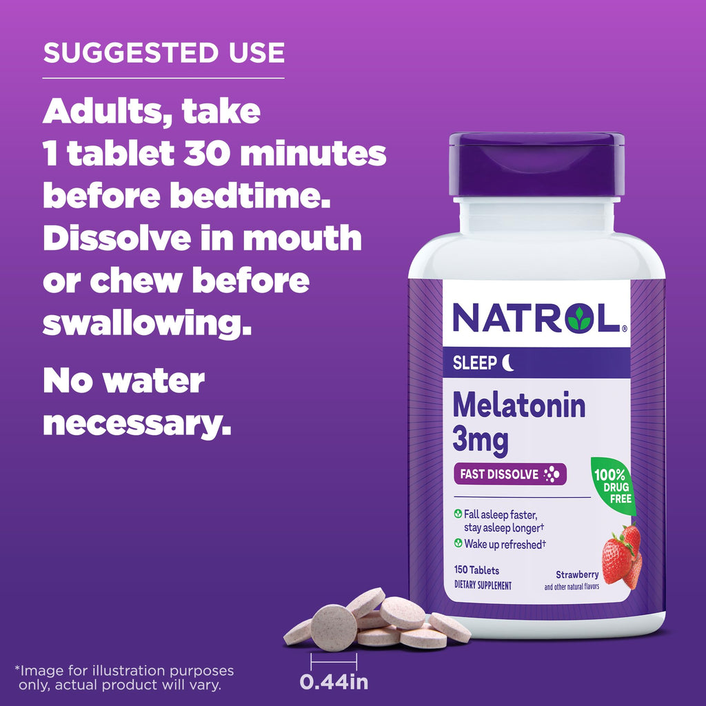 Natrol Melatonin 3mg Strawberry Fast-Dissolve Tablets – 150 Count, Sleep Support
