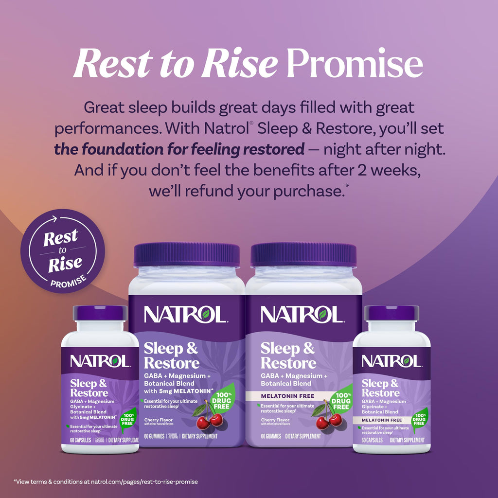 Natrol Sleep + Restore Calming Drink Mix with Magnesium Glycinate, GABA, Lemon Chamomile – 10 Stick Packs